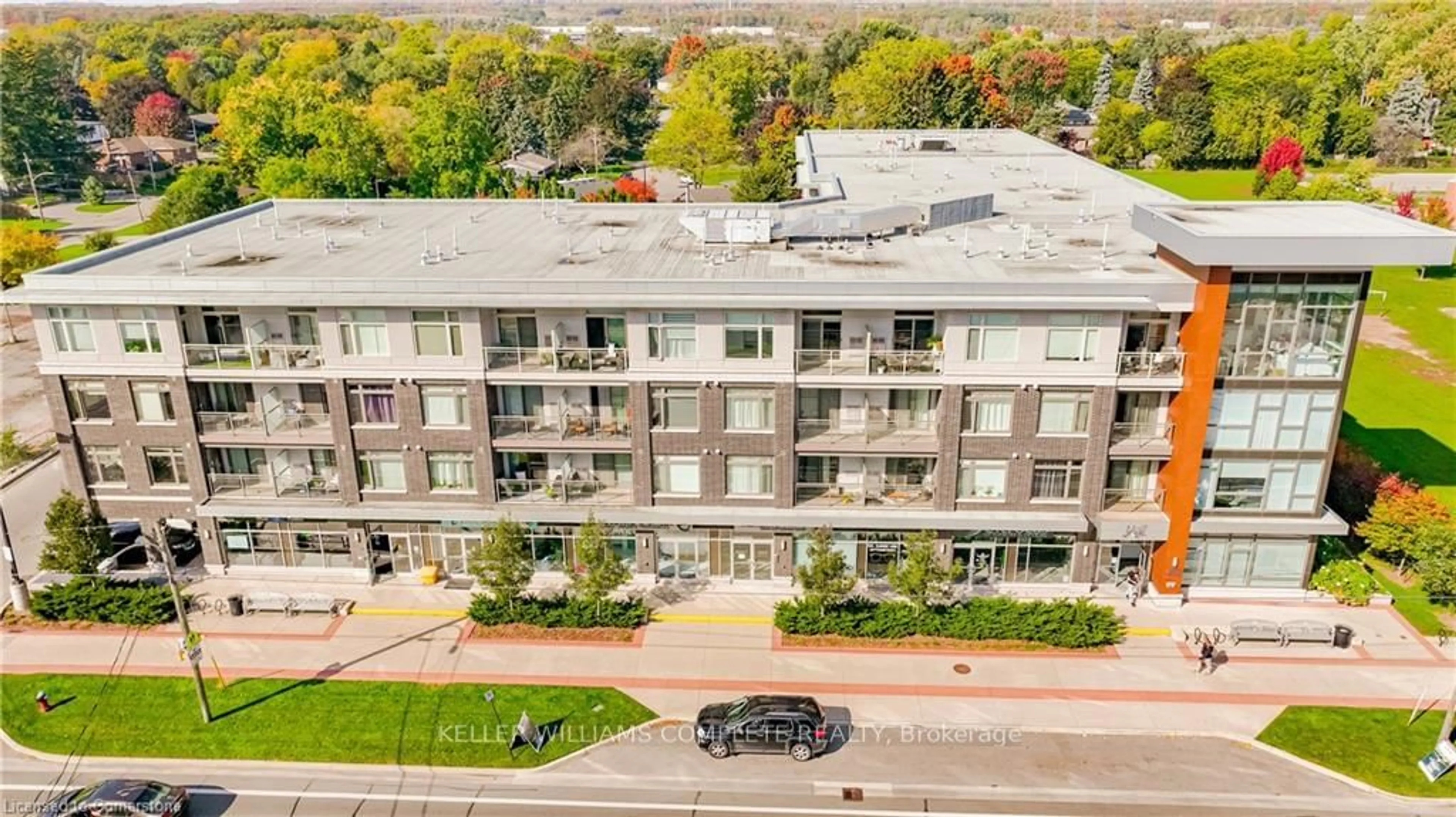 A pic from outside/outdoor area/front of a property/back of a property/a pic from drone, city buildings view from balcony for 457 Plains Rd #221, Burlington Ontario L7T 2E2