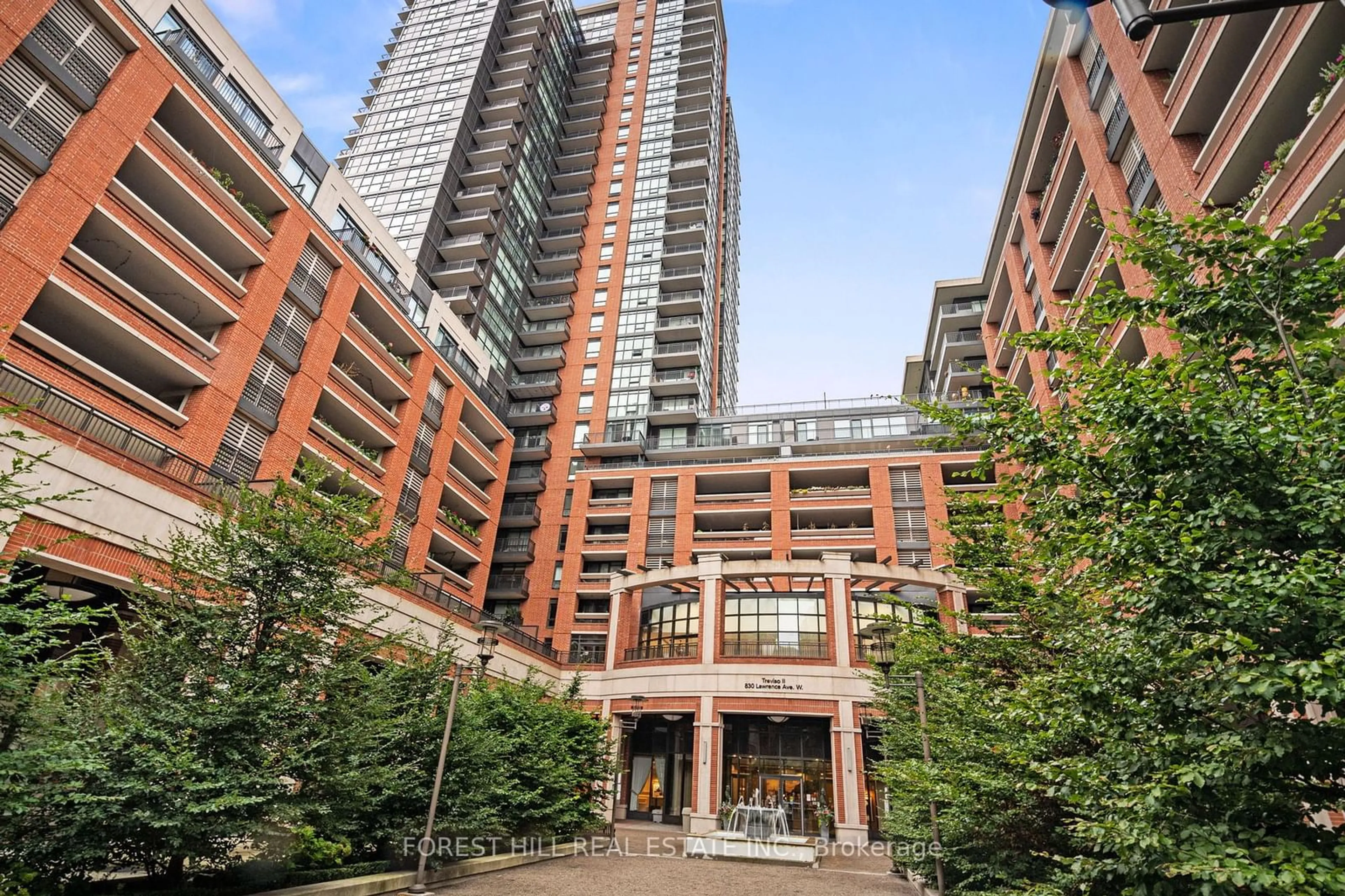 Patio, city buildings view from balcony for 830 Lawrence Ave #2502, Toronto Ontario M6A 1C3