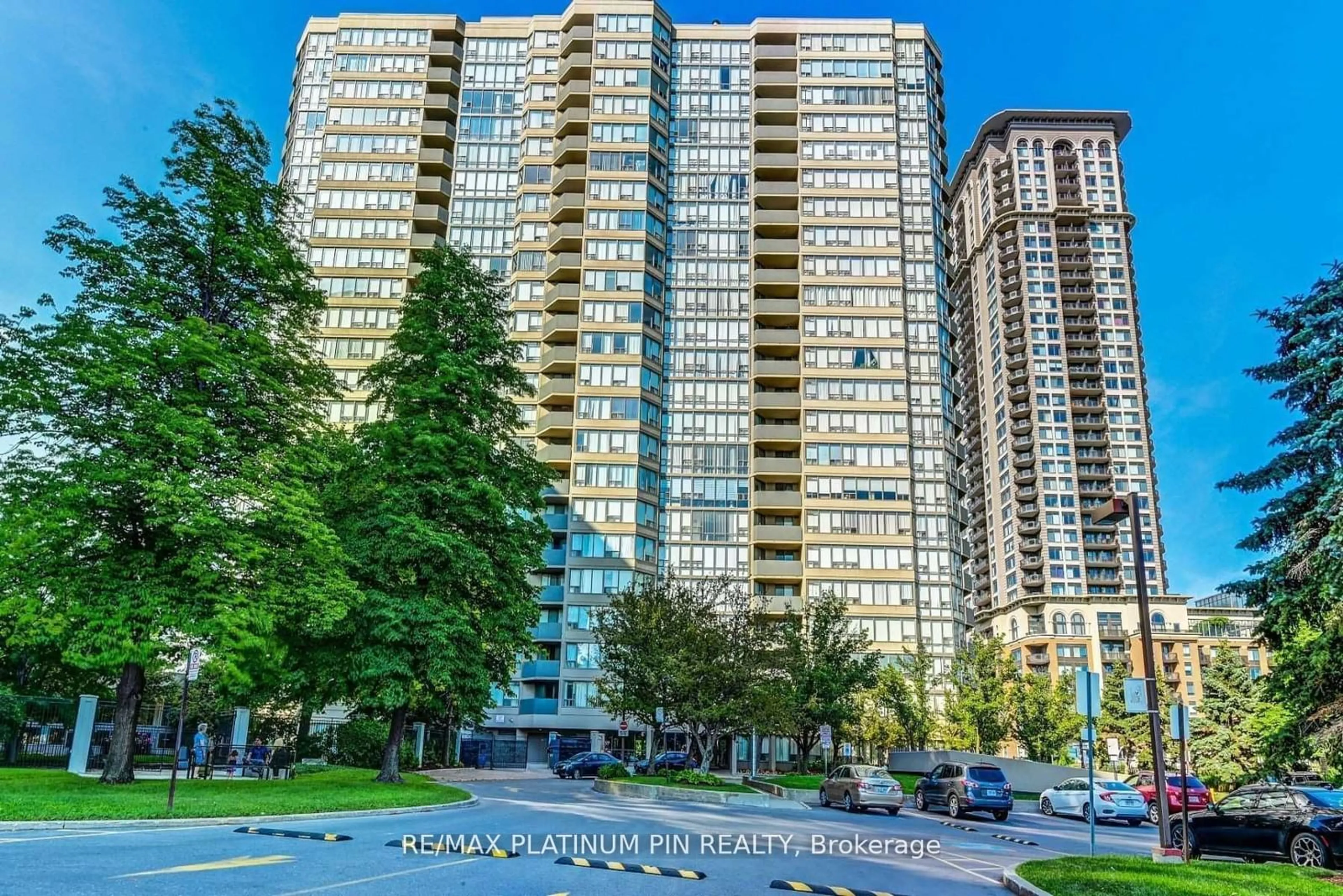 Patio, city buildings view from balcony for 330 Rathburn Rd #1403, Mississauga Ontario L5B 3Y1