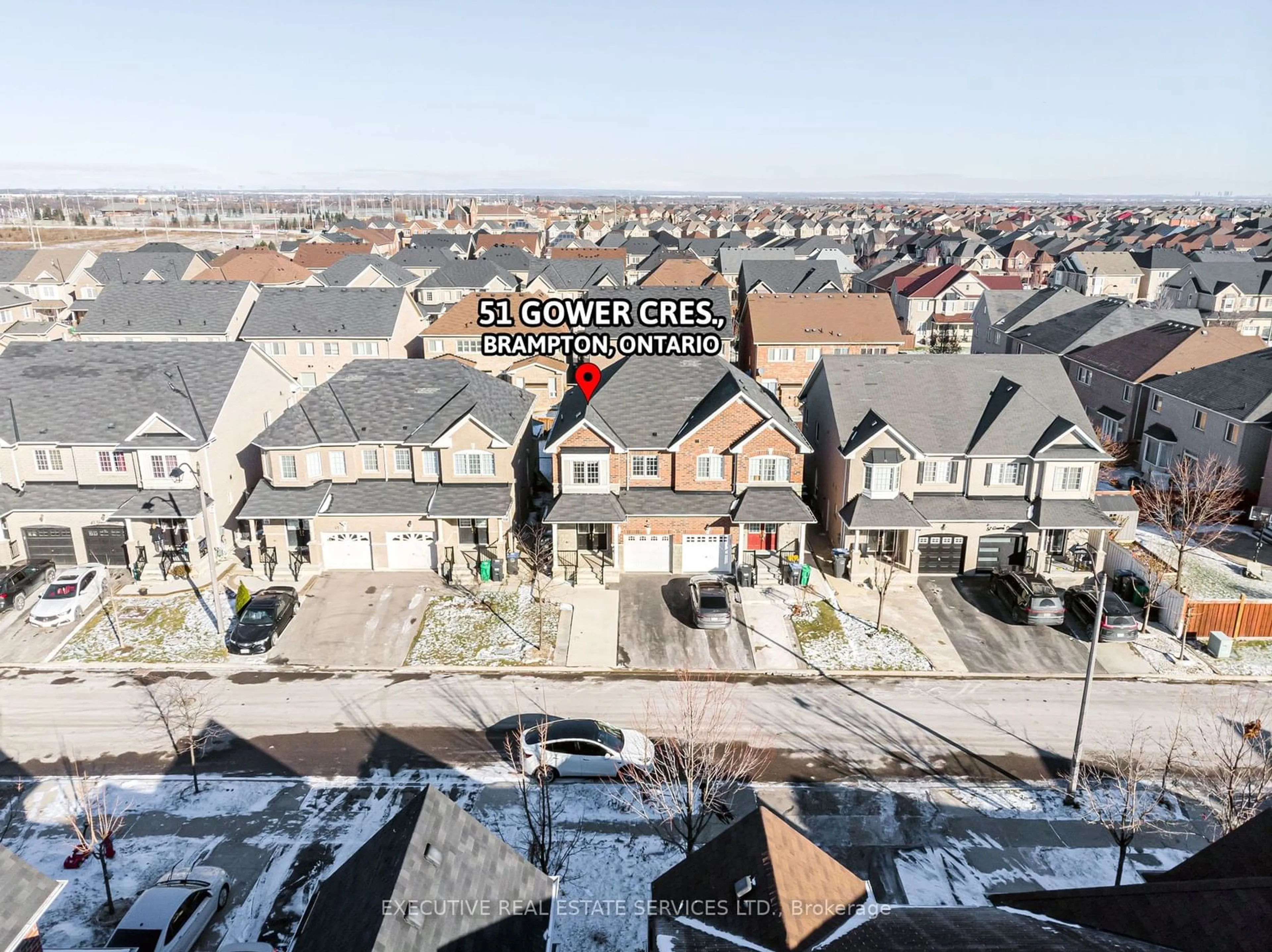 A pic from outside/outdoor area/front of a property/back of a property/a pic from drone, city buildings view from balcony for 51 Gower Cres, Brampton Ontario L6R 0R8