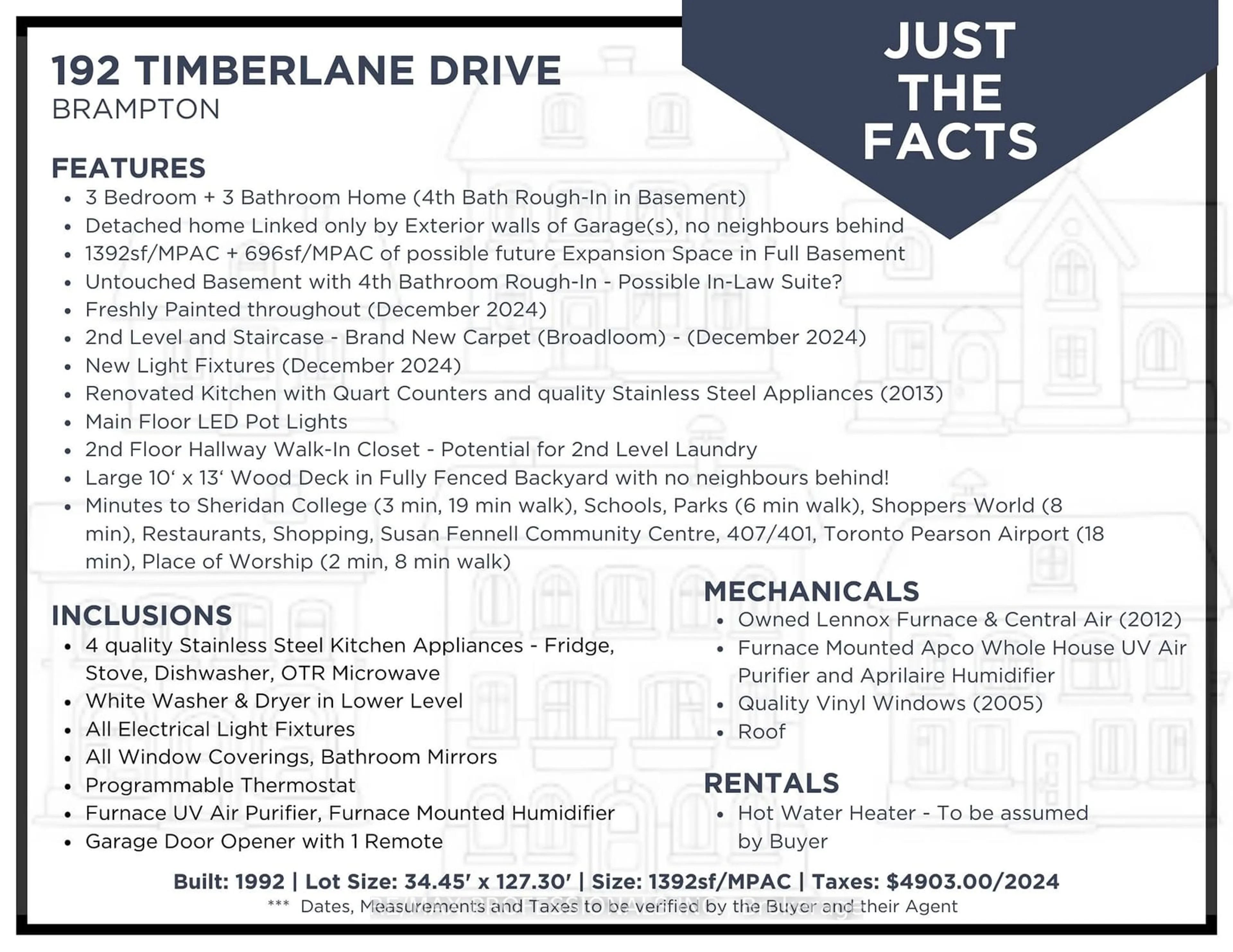 Floor plan for 192 Timberlane Dr, Brampton Ontario L6Y 4V6