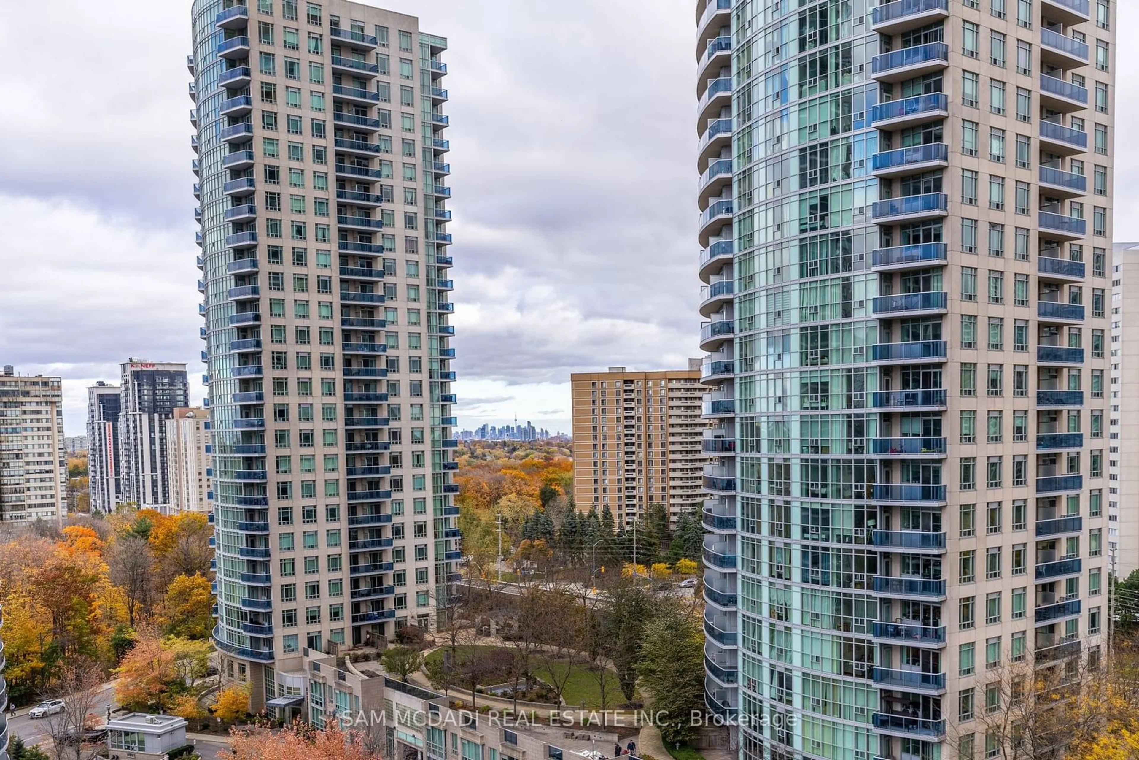 A pic from outside/outdoor area/front of a property/back of a property/a pic from drone, city buildings view from balcony for 50 Absolute Ave #1003, Mississauga Ontario L4Z 0A8