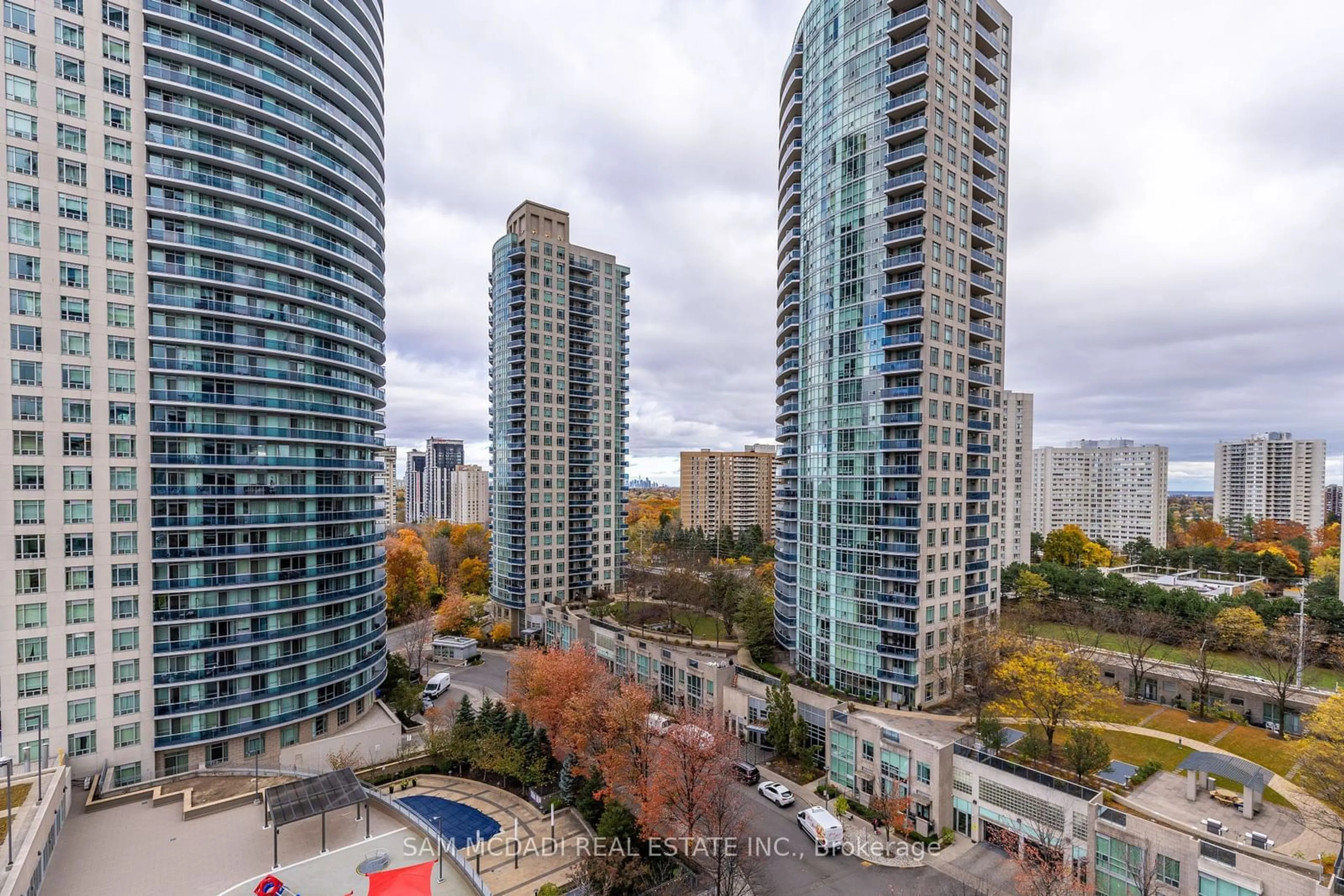 A pic from outside/outdoor area/front of a property/back of a property/a pic from drone, city buildings view from balcony for 50 Absolute Ave #1003, Mississauga Ontario L4Z 0A8