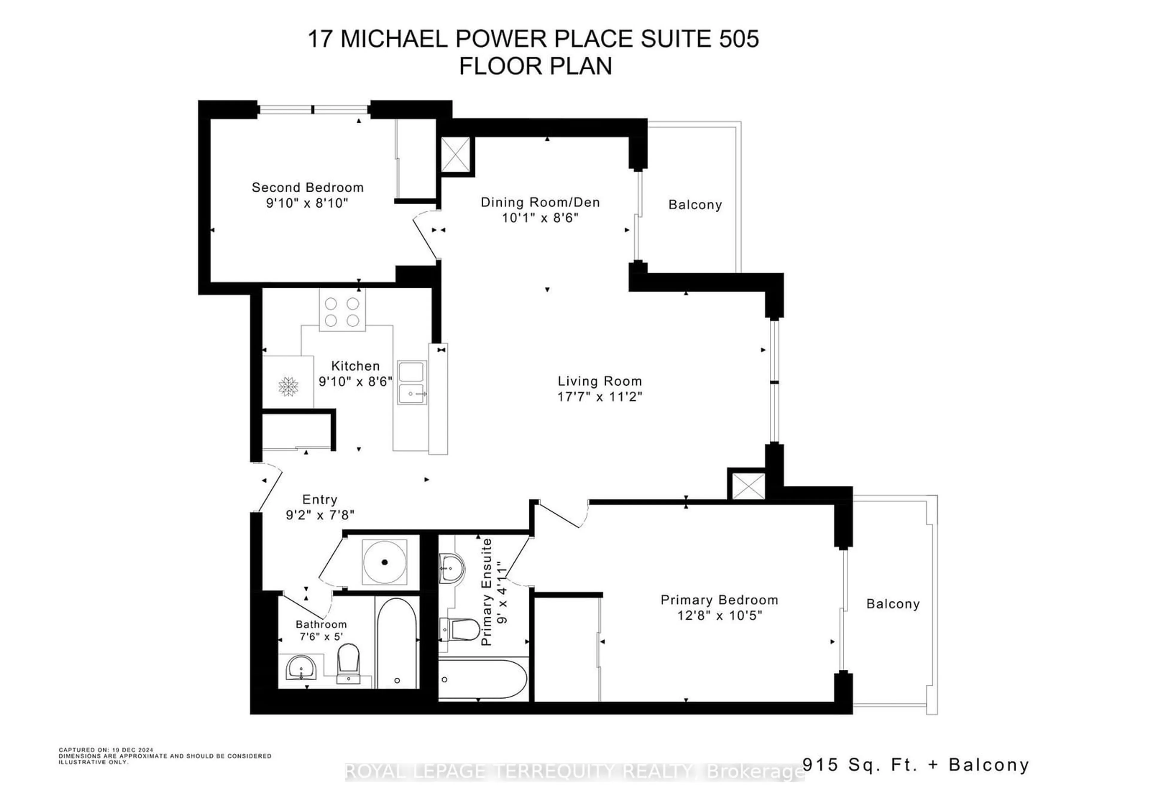 Floor plan for 17 Michael Power Pl #505, Toronto Ontario M9A 5G5