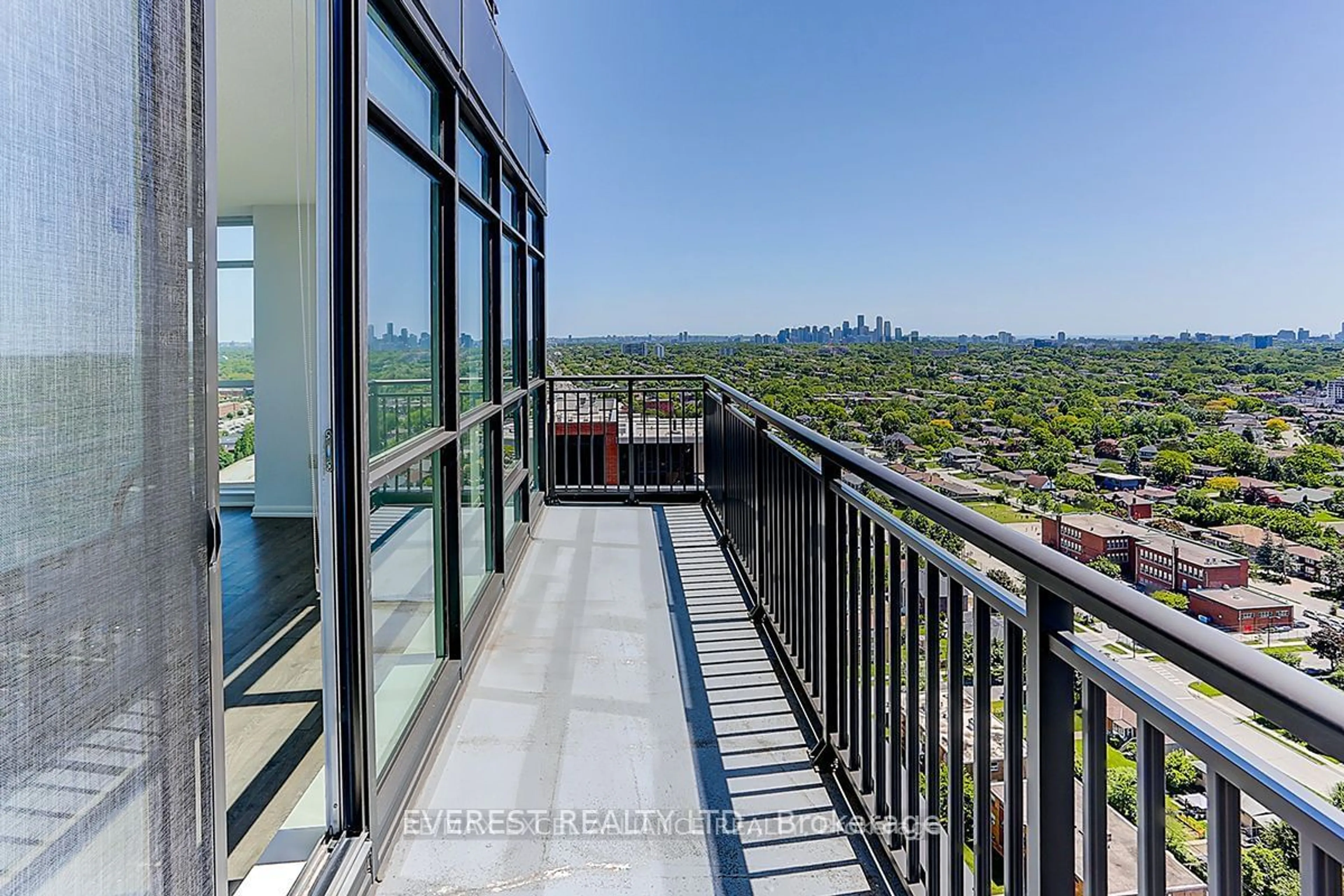 Balcony in the apartment, city buildings view from balcony for 830 Lawrence Ave #1707, Toronto Ontario M6A 1C3