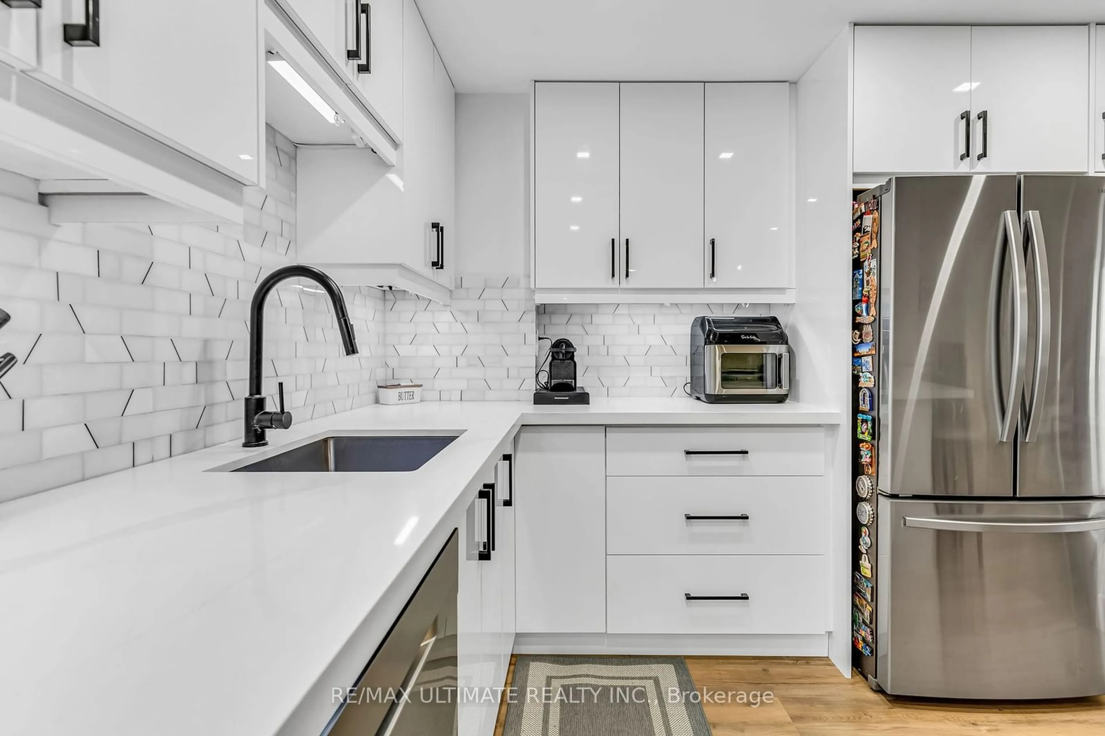 Contemporary kitchen, ceramic/tile floor for 85 Emmett Ave #1508, Toronto Ontario M6M 5A2