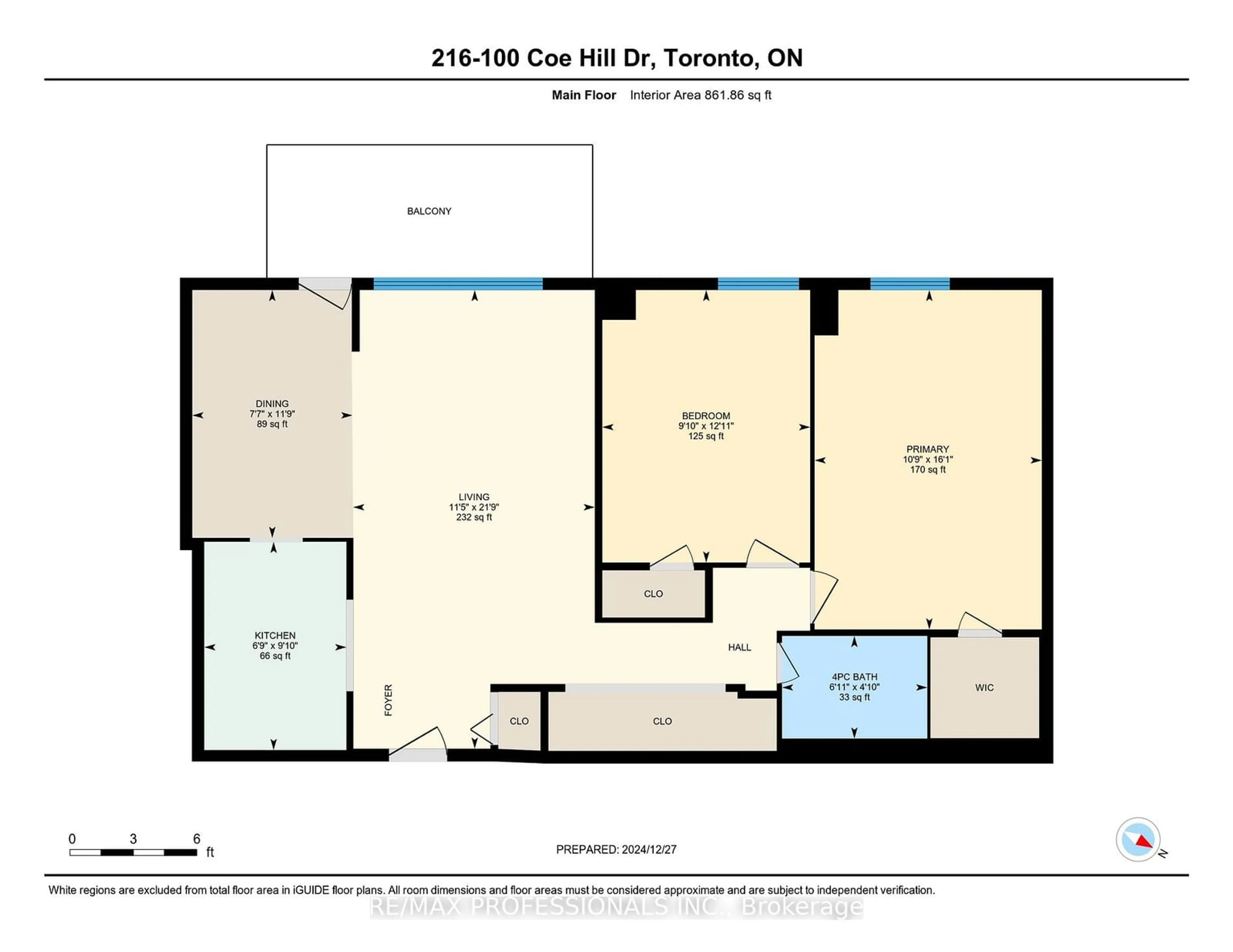 Floor plan for 100 Coe Hill Dr #216, Toronto Ontario M6S 3E1