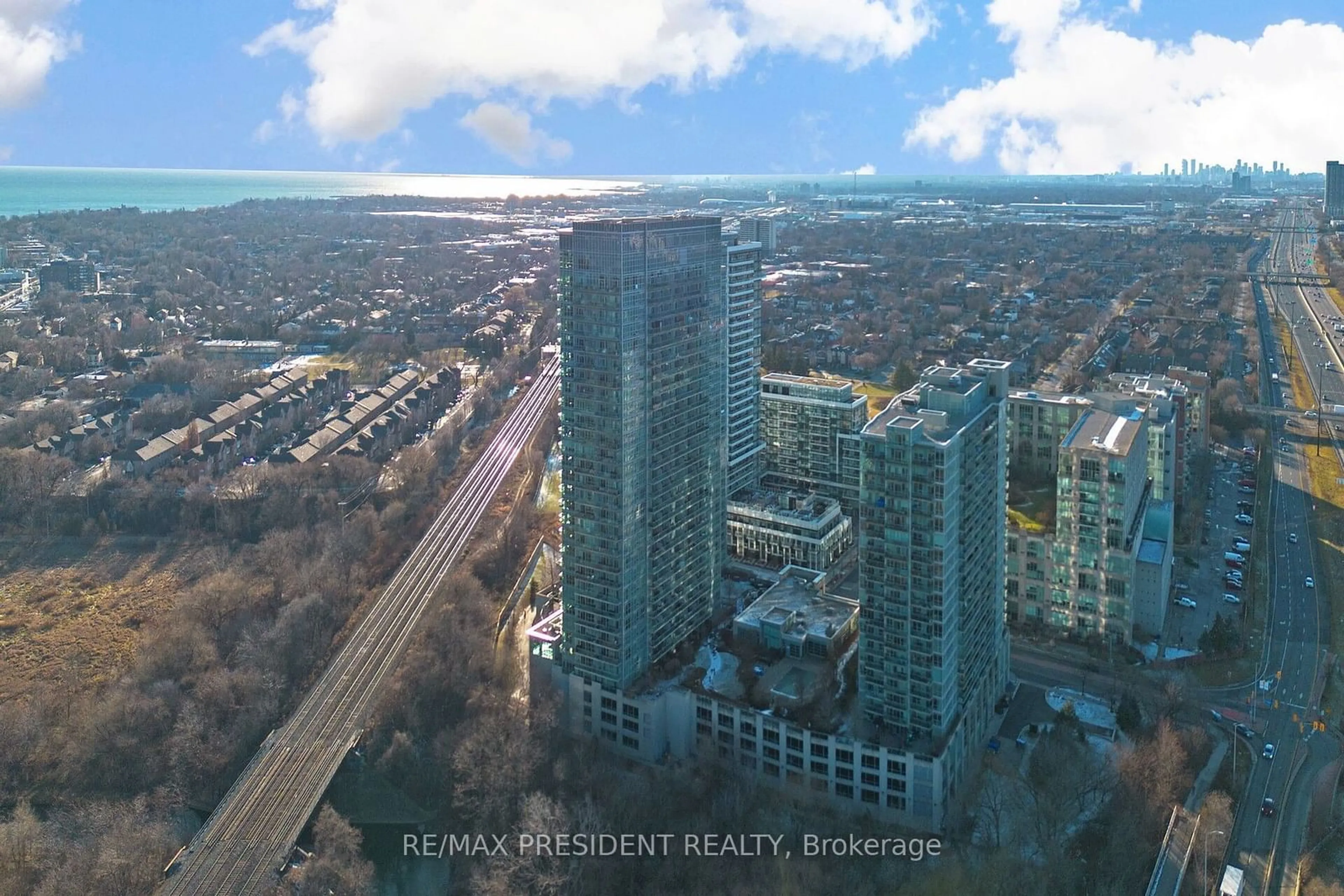 A pic from outside/outdoor area/front of a property/back of a property/a pic from drone, city buildings view from balcony for 165 Legion Rd #2534, Toronto Ontario M8Y 0B3