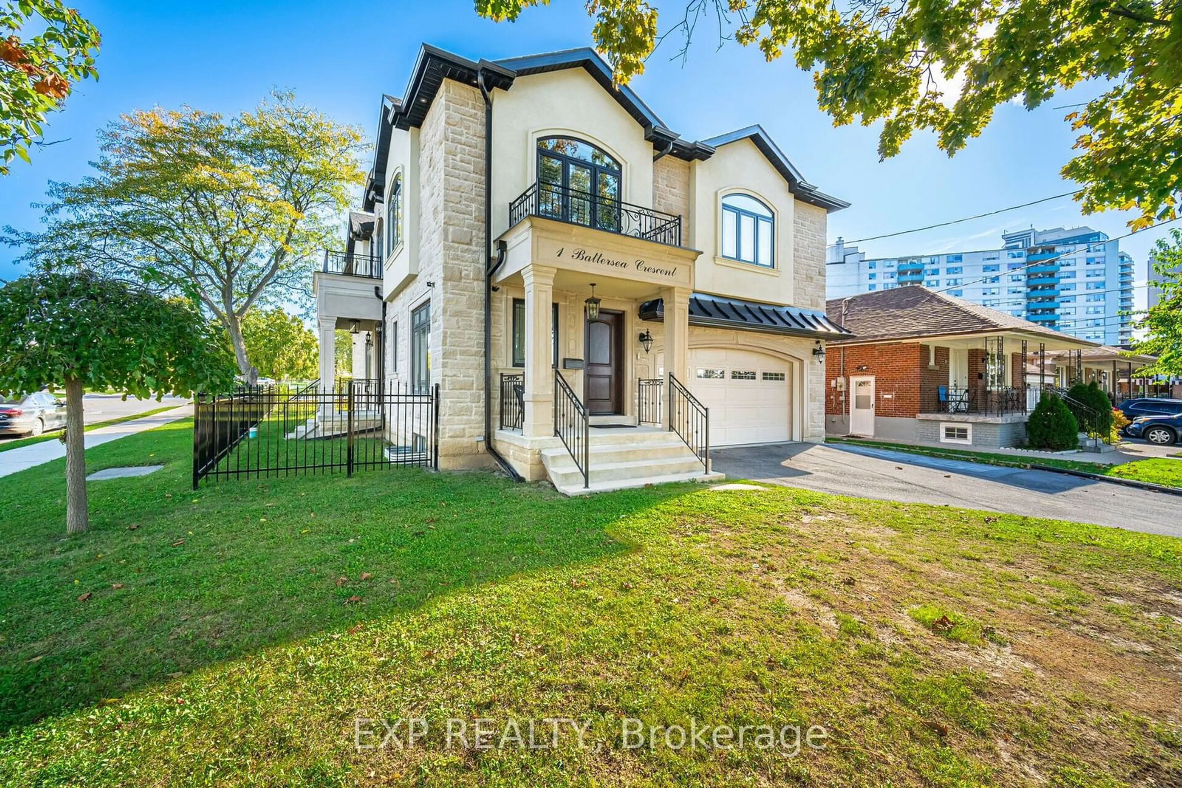 Home with brick exterior material, street for 1 Battersea Cres, Toronto Ontario M6L 1G7