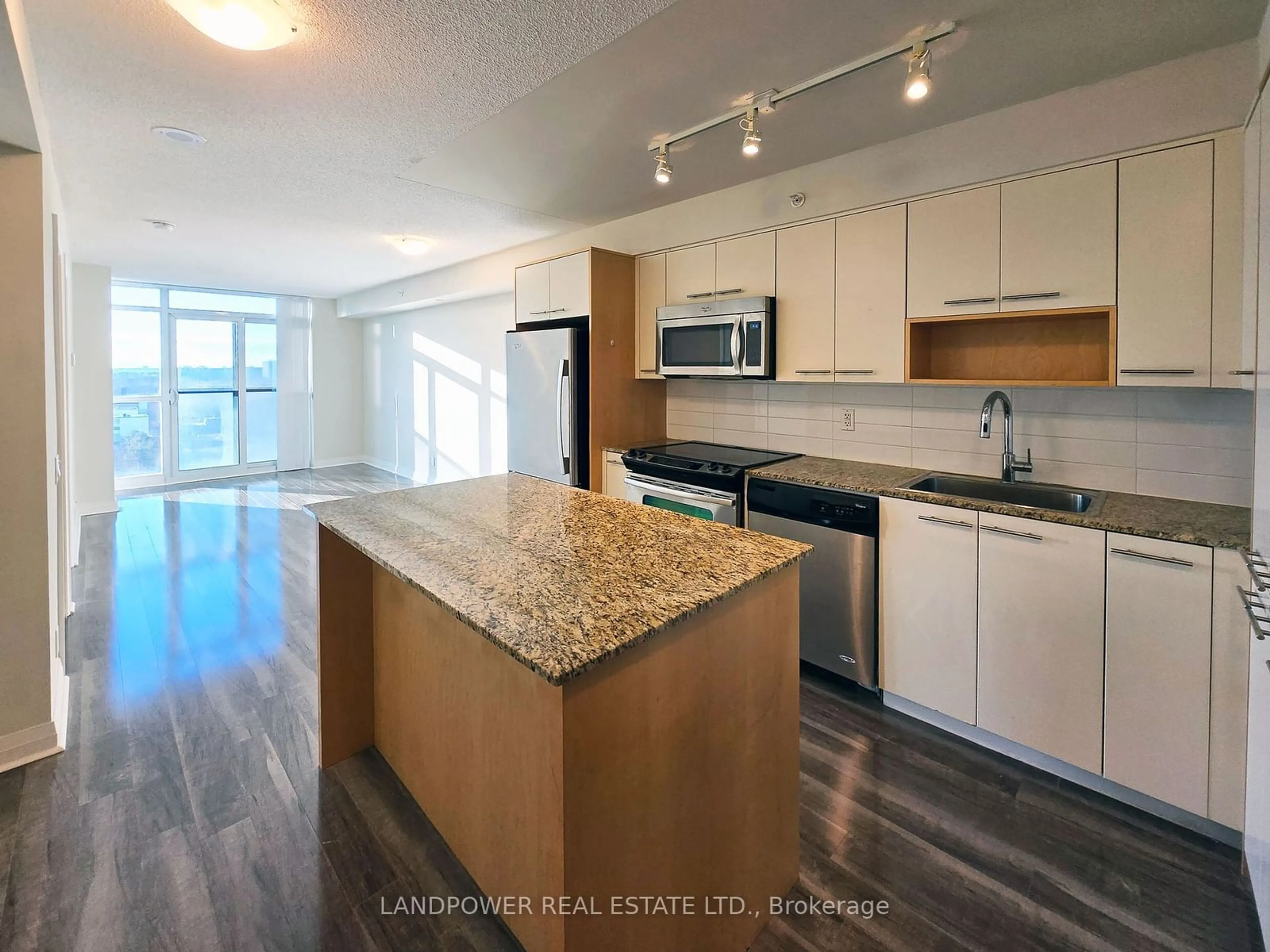 Open concept kitchen, wood/laminate floor for 5 Valhalla Inn Rd #1108, Toronto Ontario M9B 0B1