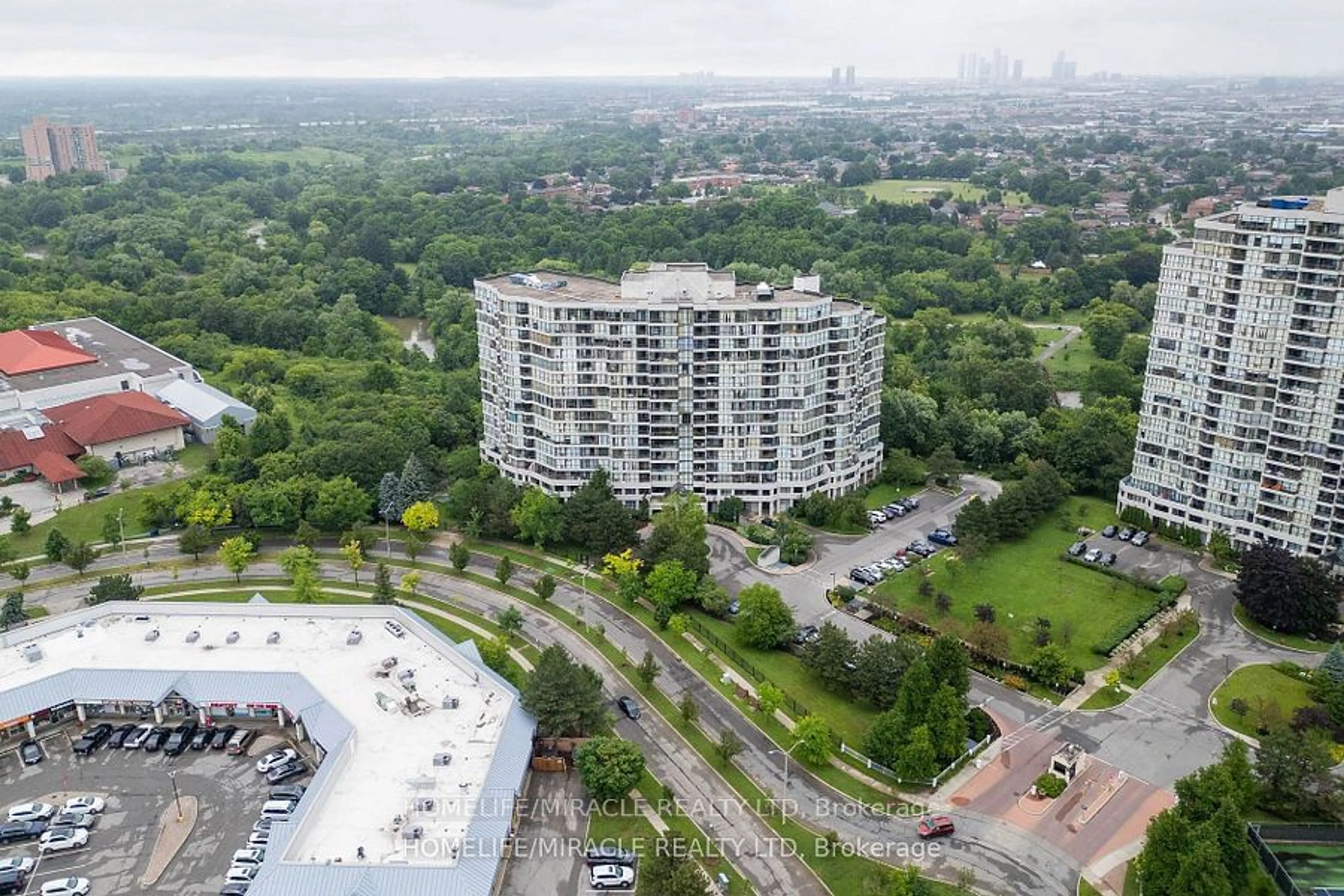 A pic from outside/outdoor area/front of a property/back of a property/a pic from drone, city buildings view from balcony for 1 Rowntree Rd #1610, Toronto Ontario M9V 5G7