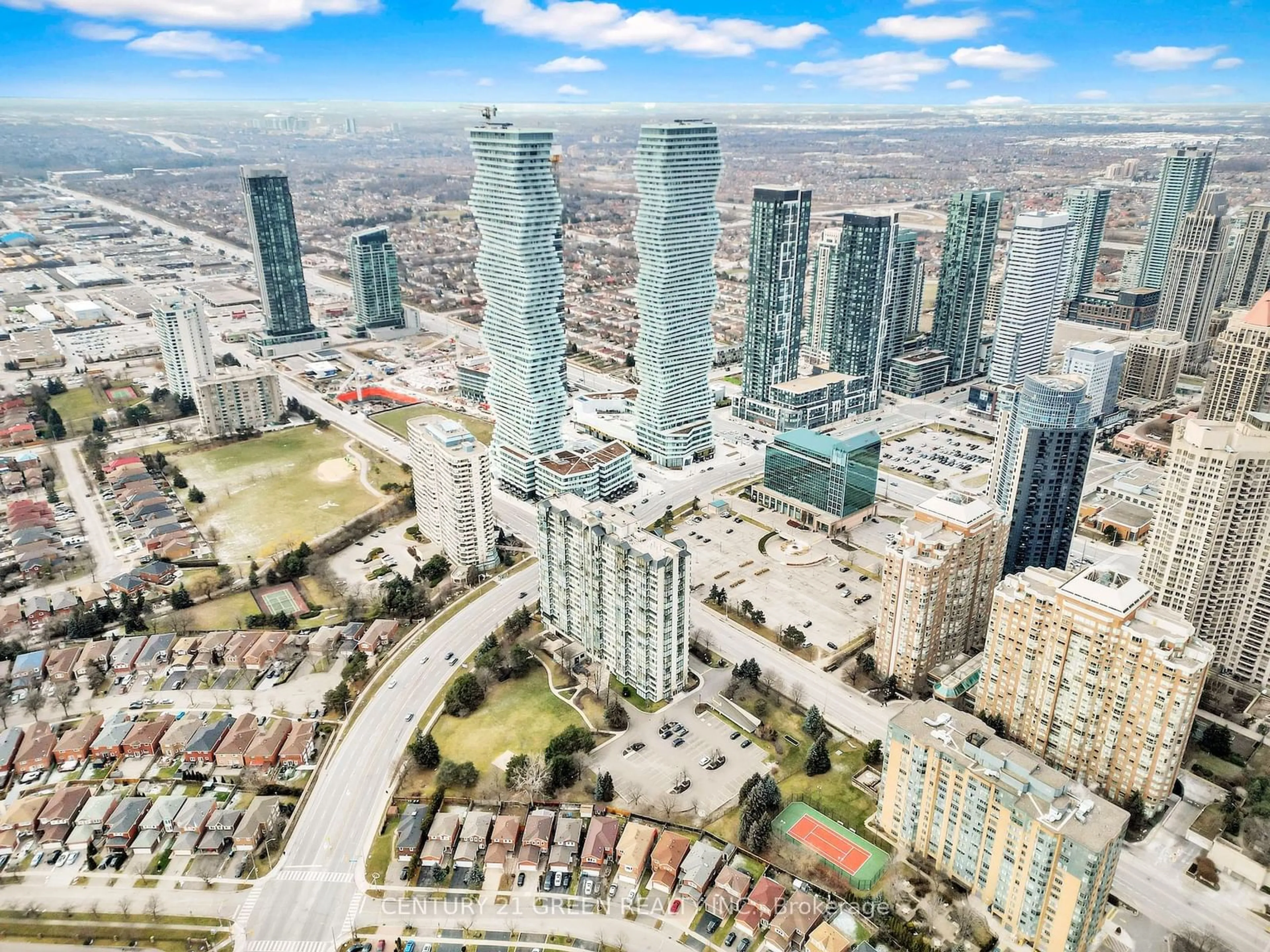 A pic from outside/outdoor area/front of a property/back of a property/a pic from drone, city buildings view from balcony for 335 Webb Dr #306, Mississauga Ontario L5B 4A1