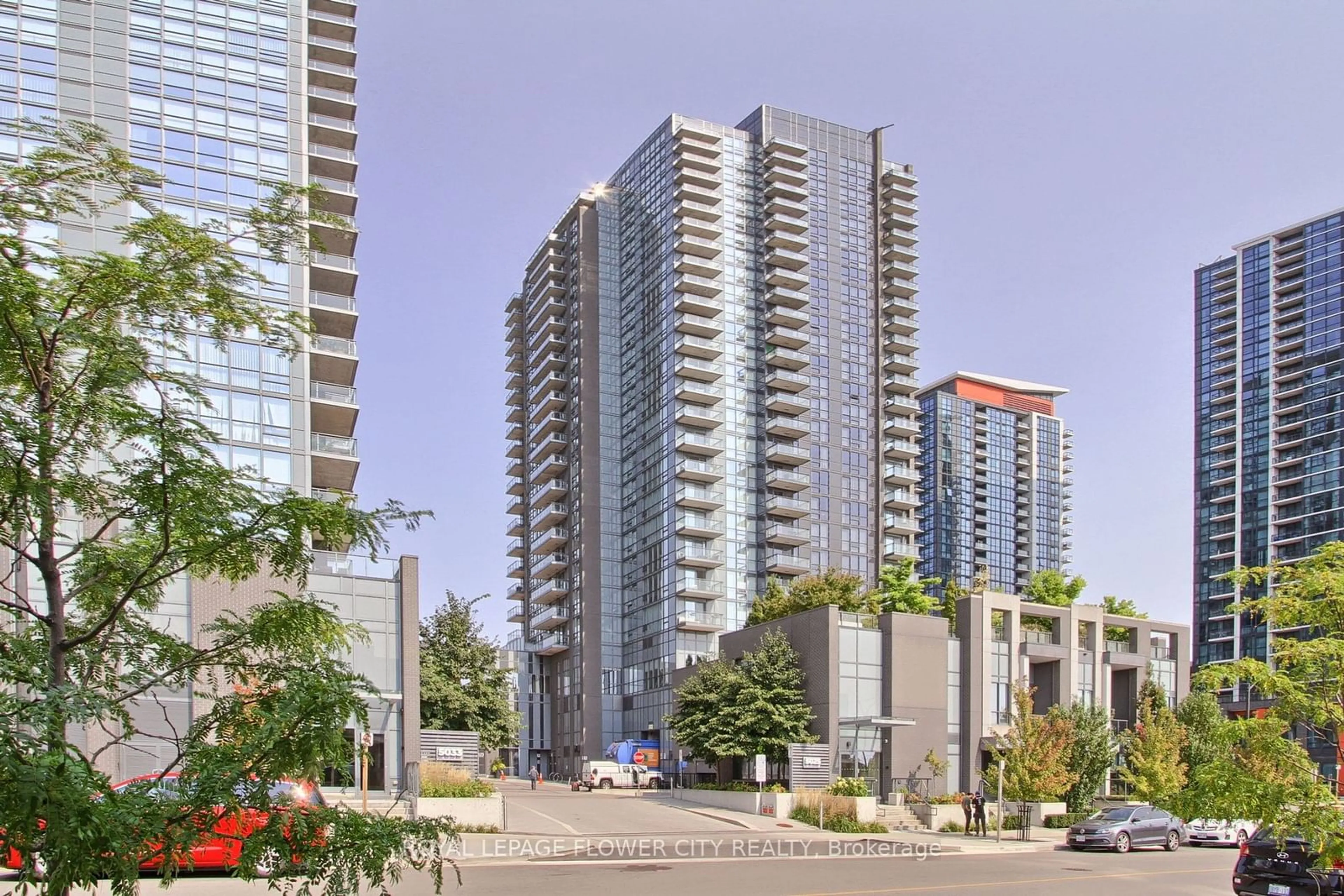 Patio, city buildings view from balcony for 5025 Four Springs Ave #2401, Mississauga Ontario L5R 0G5