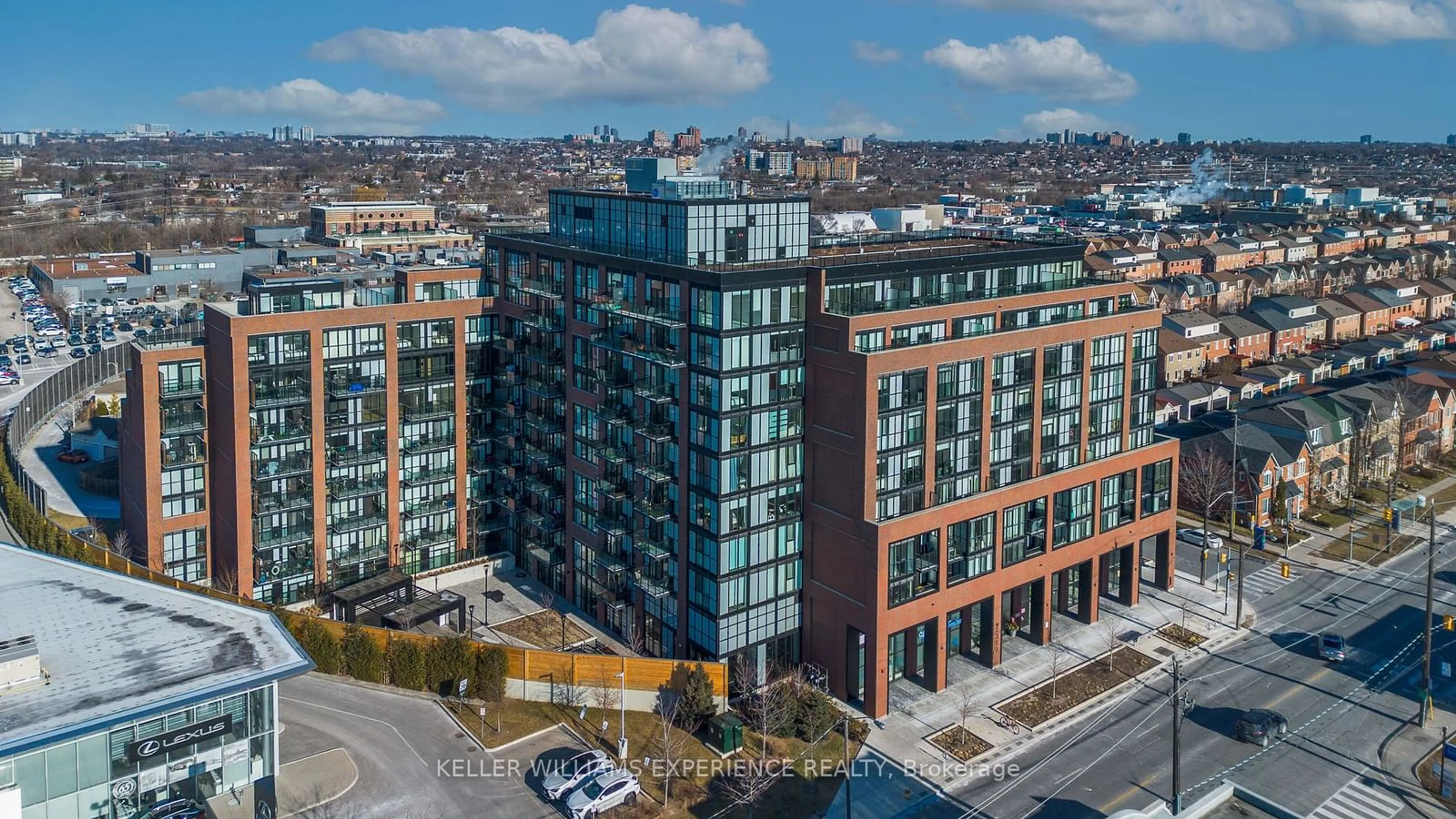 A pic from outside/outdoor area/front of a property/back of a property/a pic from drone, city buildings view from balcony for 2300 St Clair Ave #118, Toronto Ontario M6N 0B3