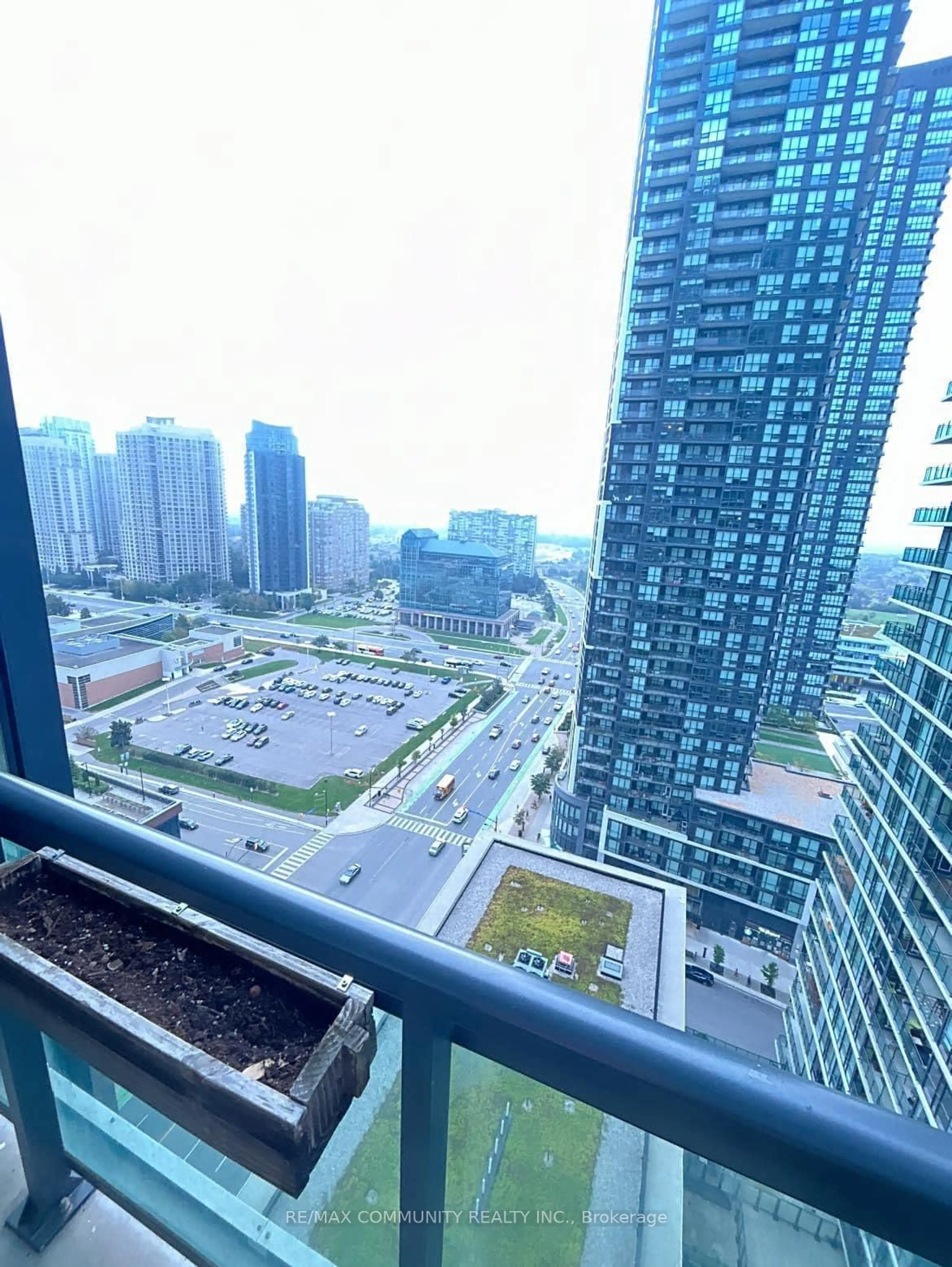 Balcony in the apartment, city buildings view from balcony for 4070 Confederation Pkwy #2103, Mississauga Ontario L5B 0E9