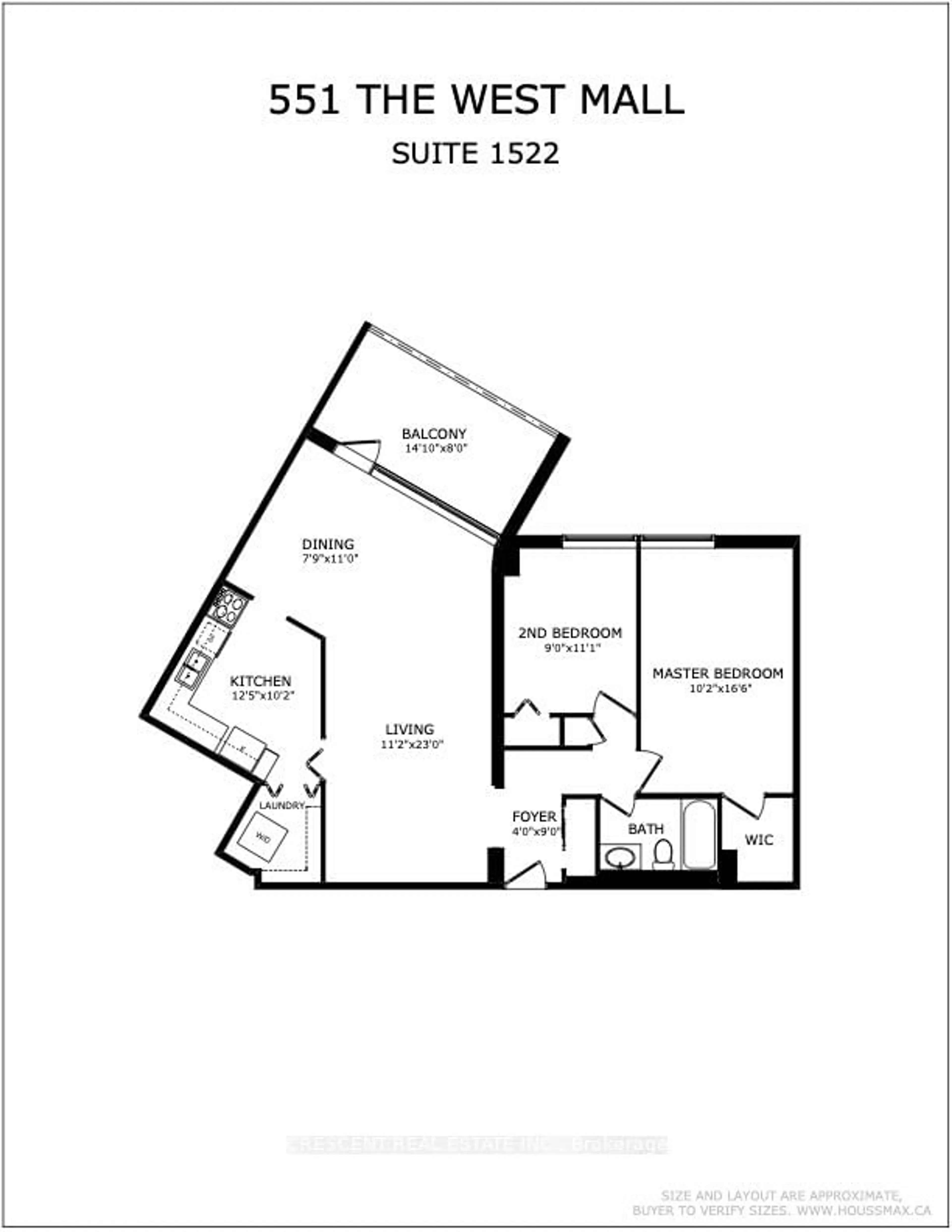 Floor plan for 551 The West Mall #1522, Toronto Ontario M9C 1G7