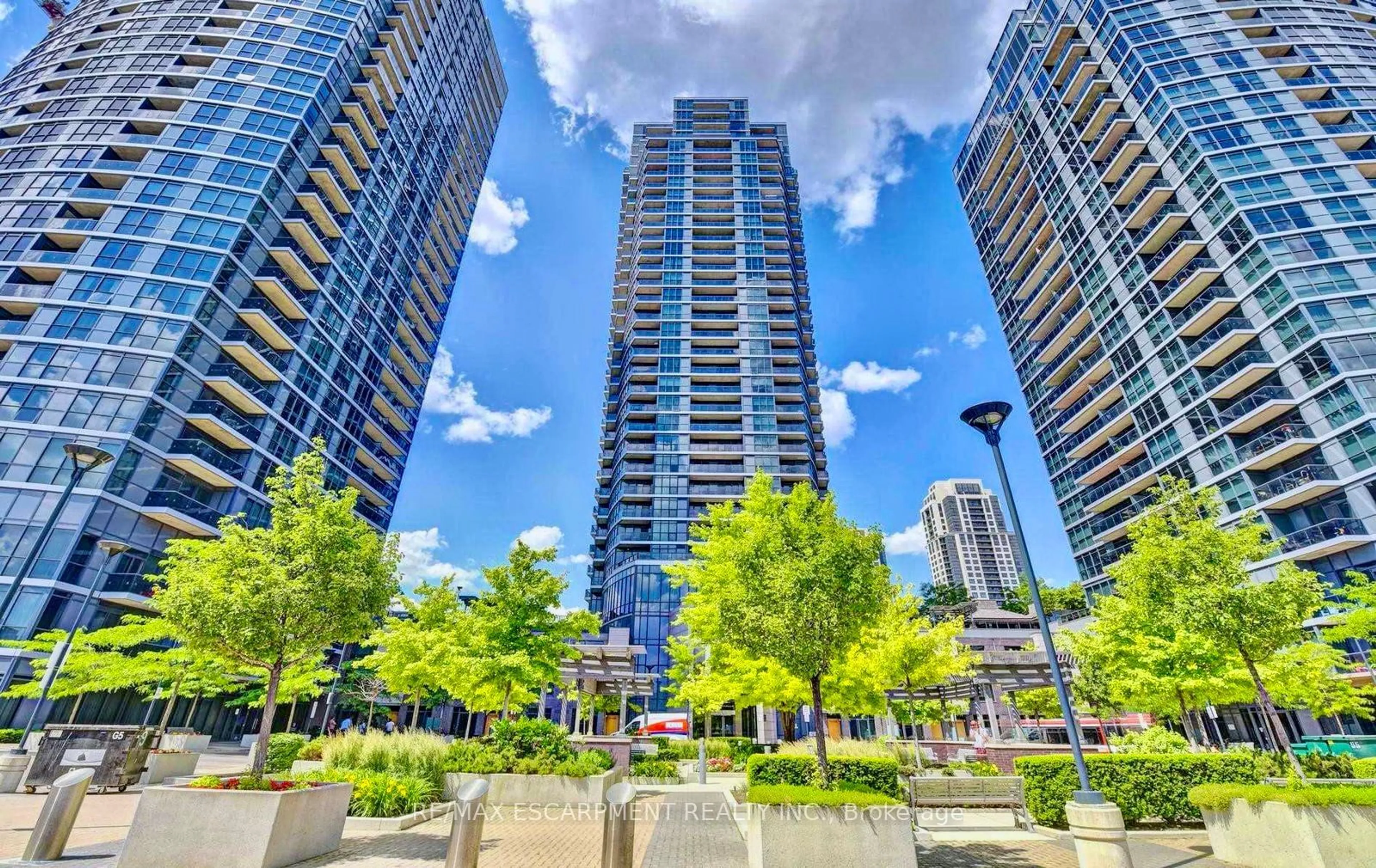 Patio, city buildings view from balcony for 1 Valhalla Inn Rd #1102, Toronto Ontario M9B 1S9