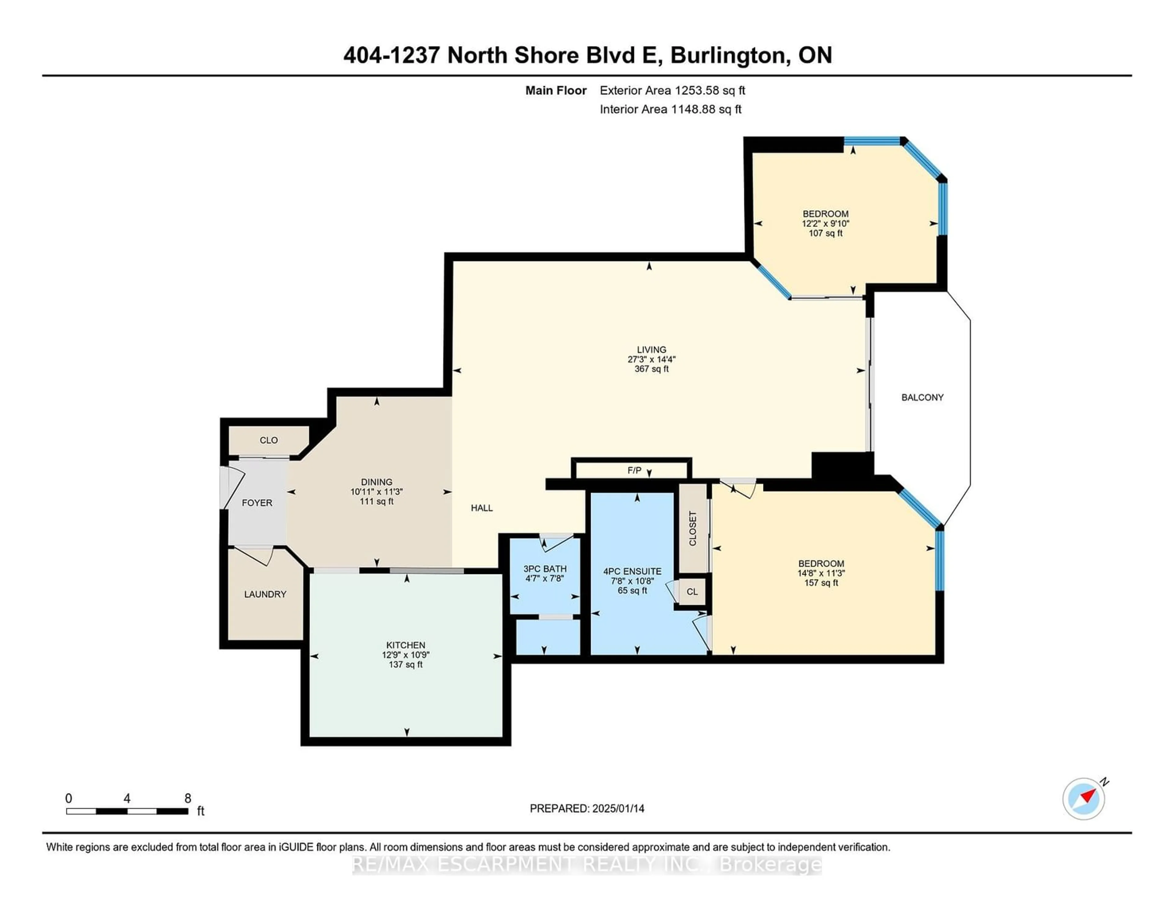 Floor plan for 1237 North Shore Blvd #404, Burlington Ontario L7S 2H8