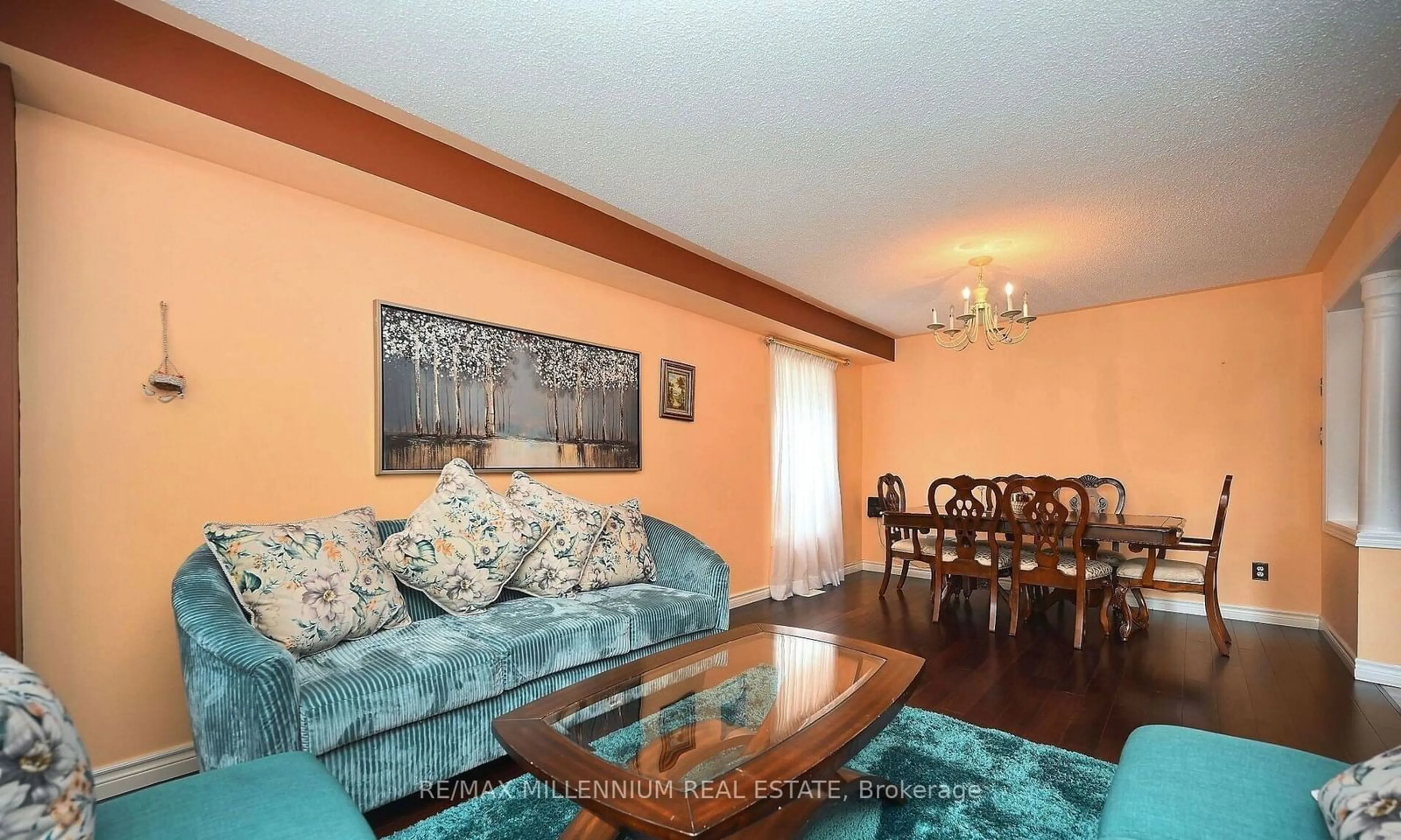 Living room with furniture, wood/laminate floor for 46 Mint Leaf Blvd, Brampton Ontario L6Z 3B7