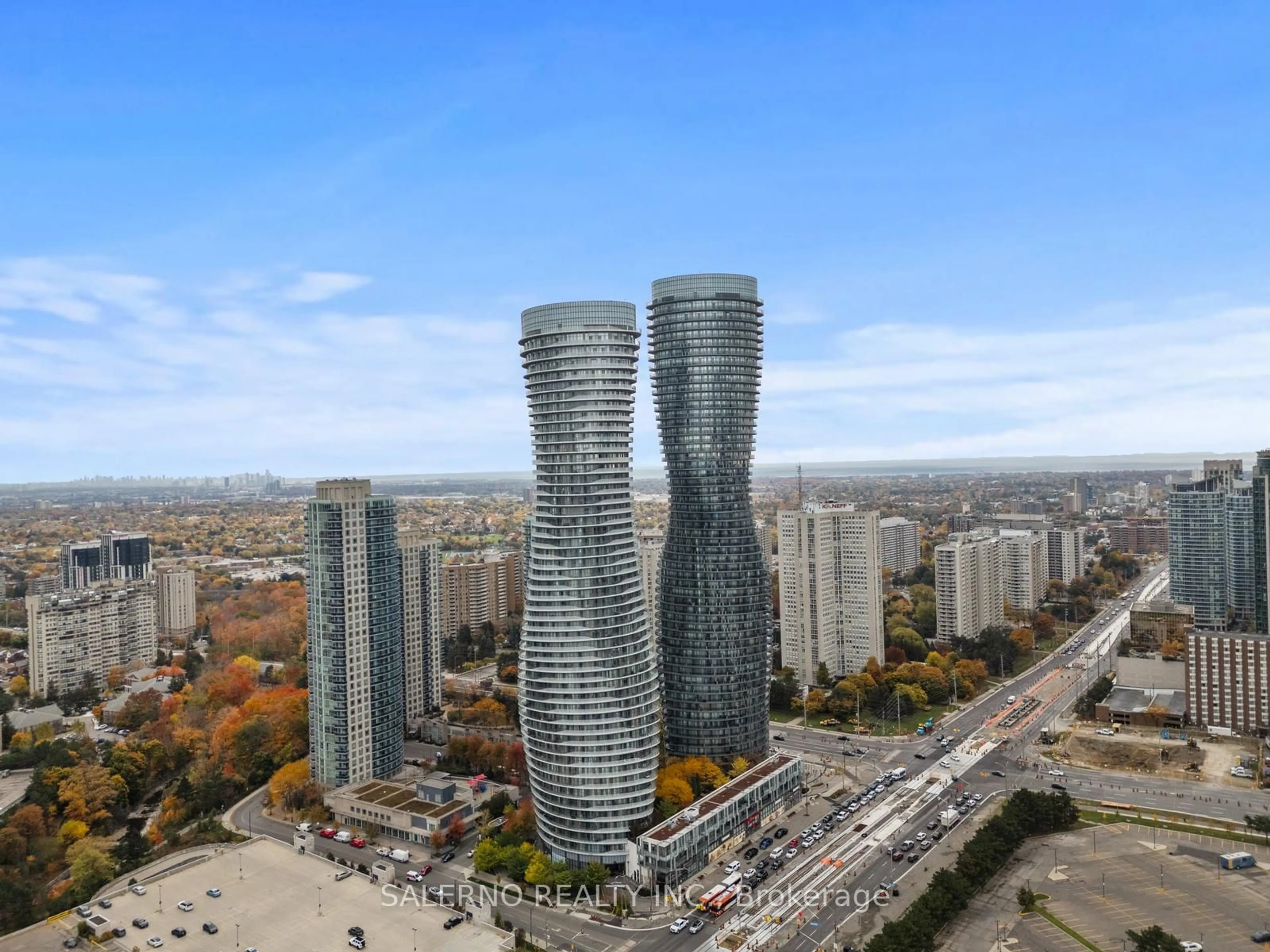 A pic from outside/outdoor area/front of a property/back of a property/a pic from drone, city buildings view from balcony for 50 Absolute Ave #PH 02, Mississauga Ontario L4Z 0A8