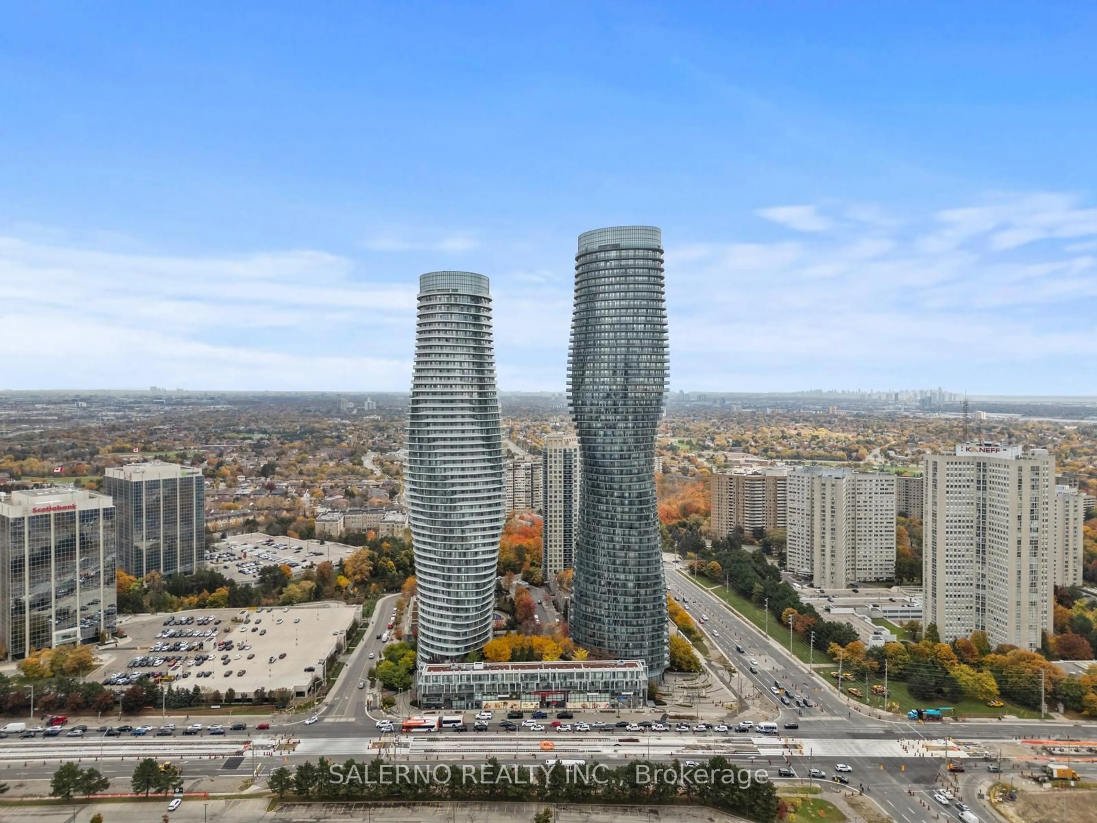 A pic from outside/outdoor area/front of a property/back of a property/a pic from drone, city buildings view from balcony for 50 Absolute Ave #PH 02, Mississauga Ontario L4Z 0A8