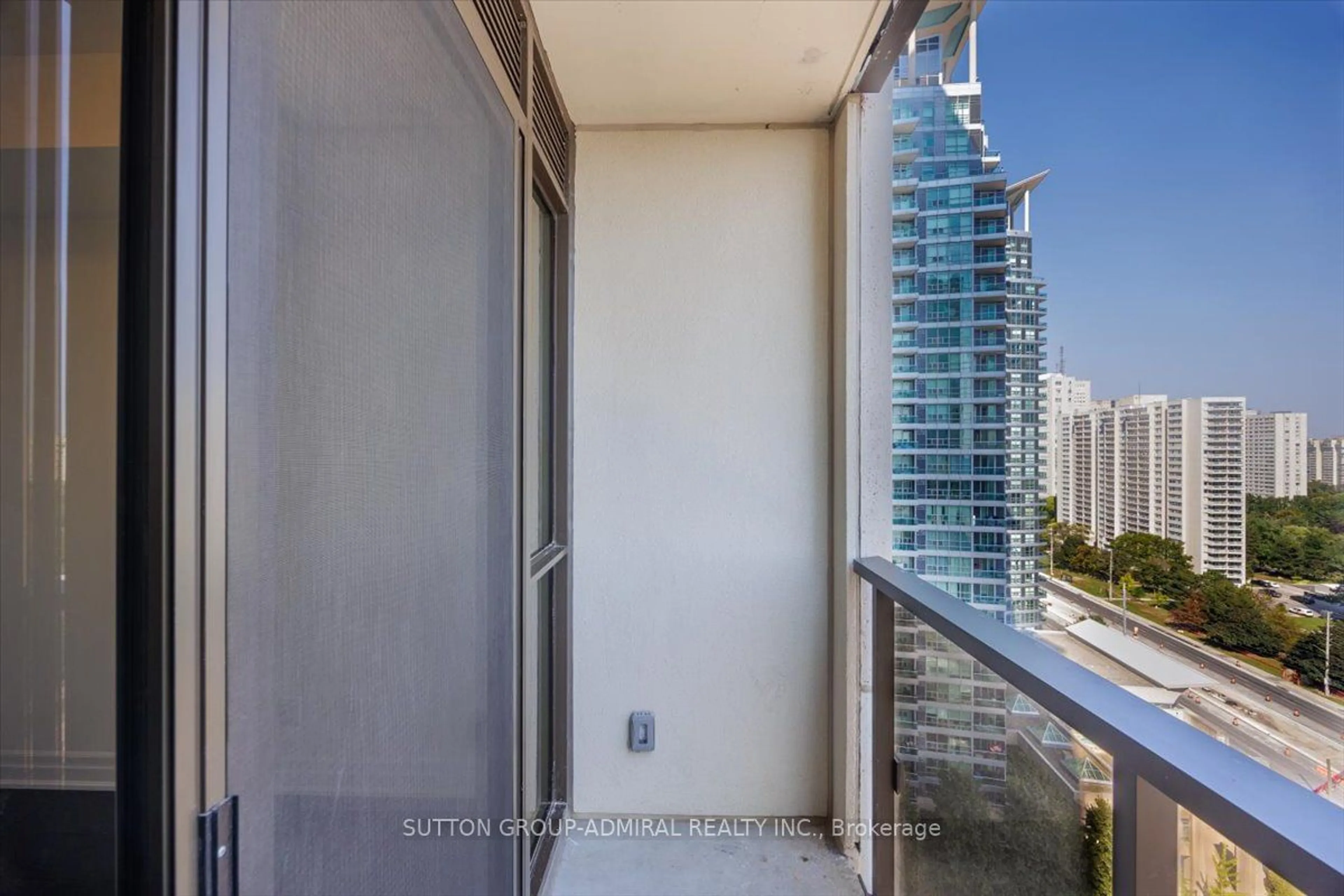 Balcony in the apartment, city buildings view from balcony for 30 Elm Dr #1304, Mississauga Ontario L5B 0N6