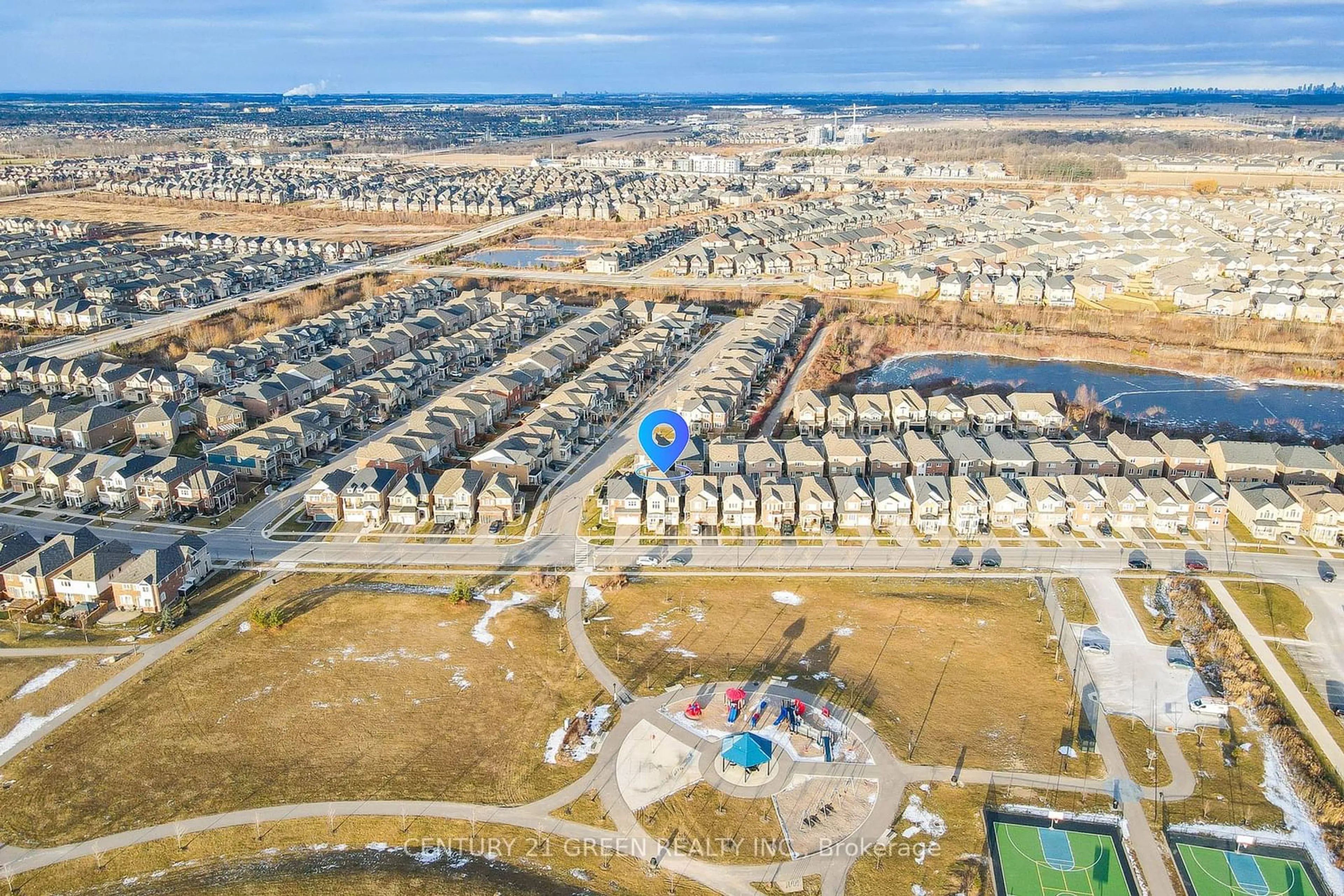 A pic from outside/outdoor area/front of a property/back of a property/a pic from drone, water/lake/river/ocean view for 1373 Leger Way, Milton Ontario L9E 1E3