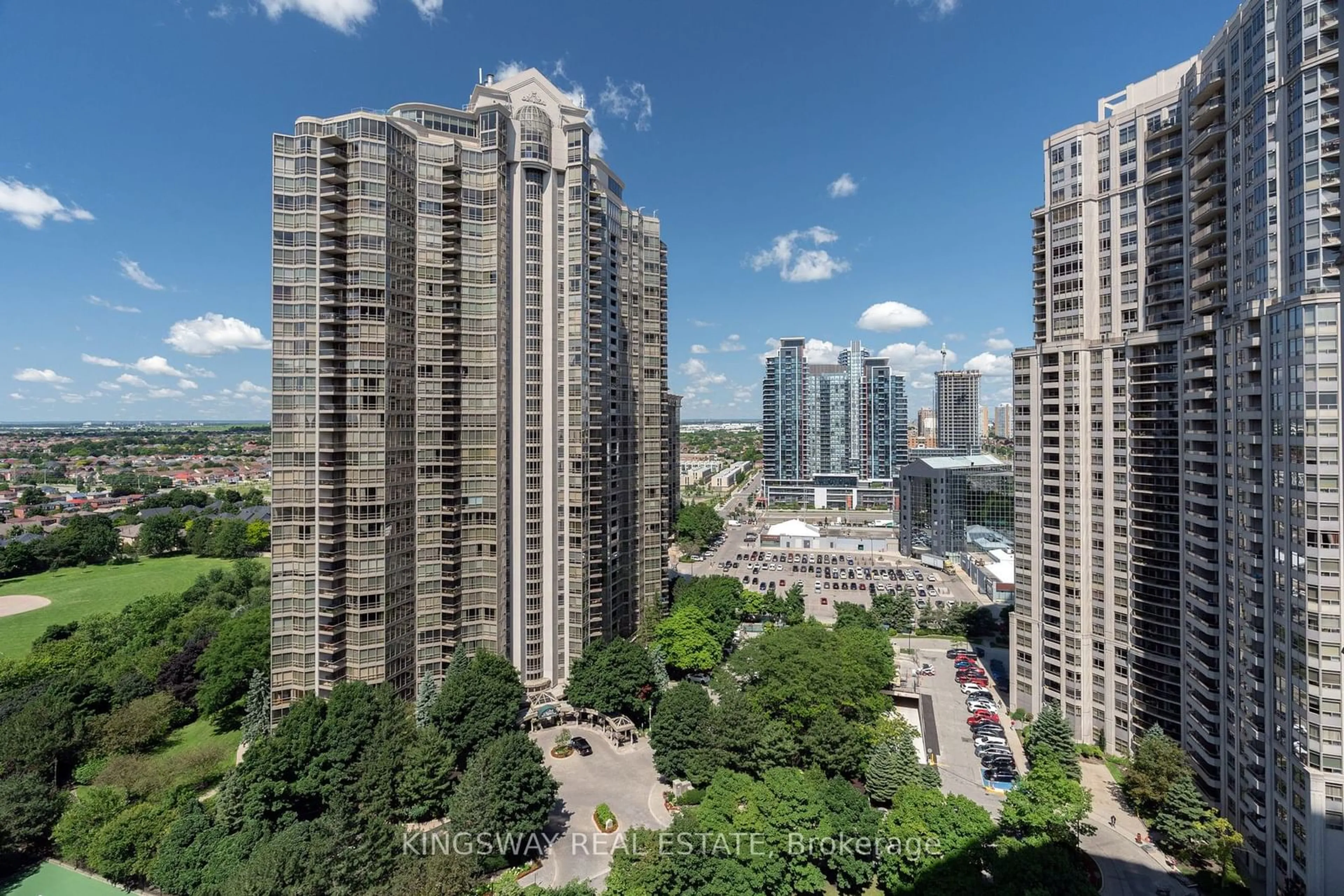 A pic from outside/outdoor area/front of a property/back of a property/a pic from drone, city buildings view from balcony for 25 Kingsbridge Garden Circ #2018, Mississauga Ontario L5R 4B1