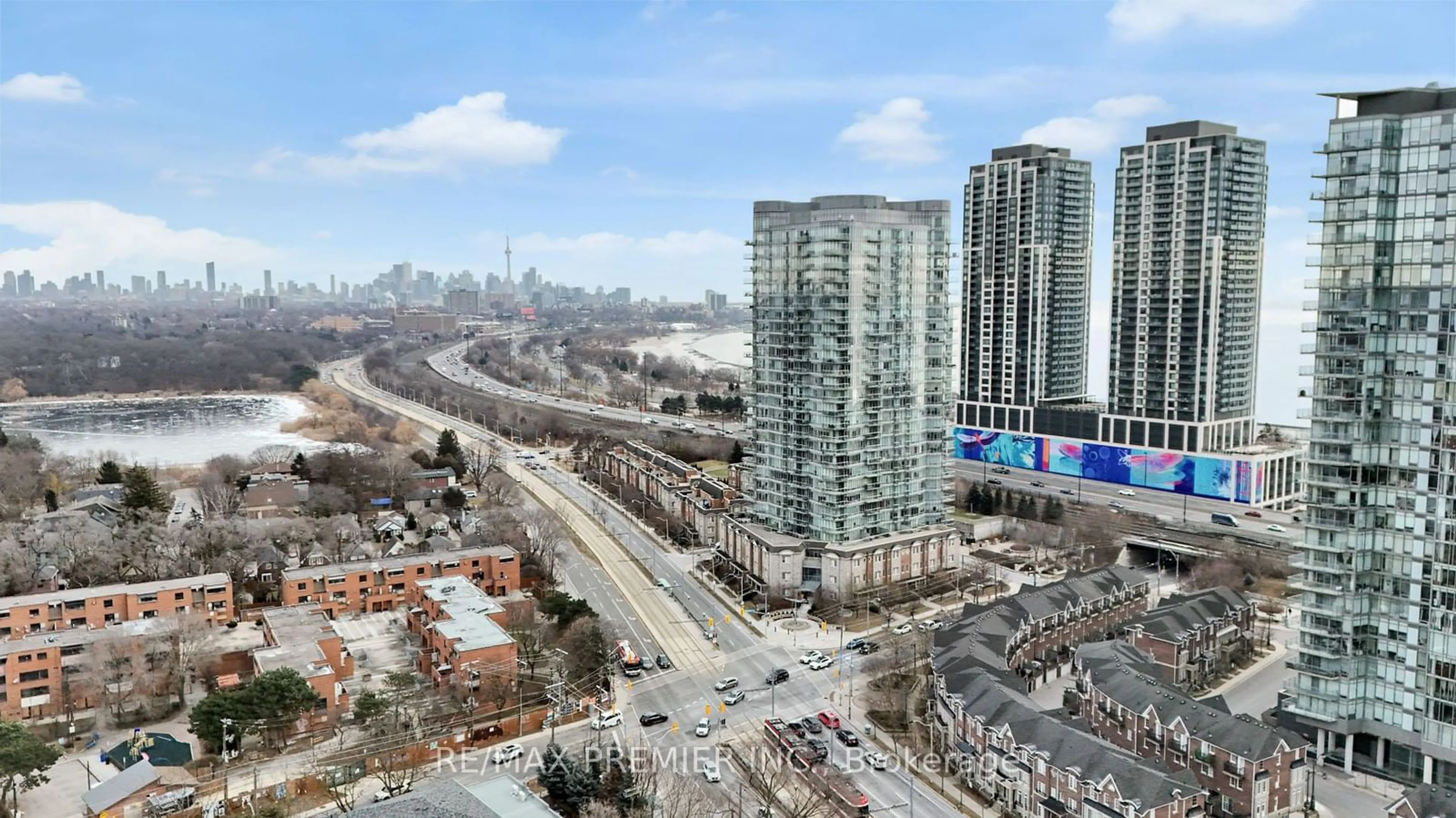 A pic from outside/outdoor area/front of a property/back of a property/a pic from drone, city buildings view from balcony for 15 Windermere Ave #2309, Toronto Ontario M6S 5A2