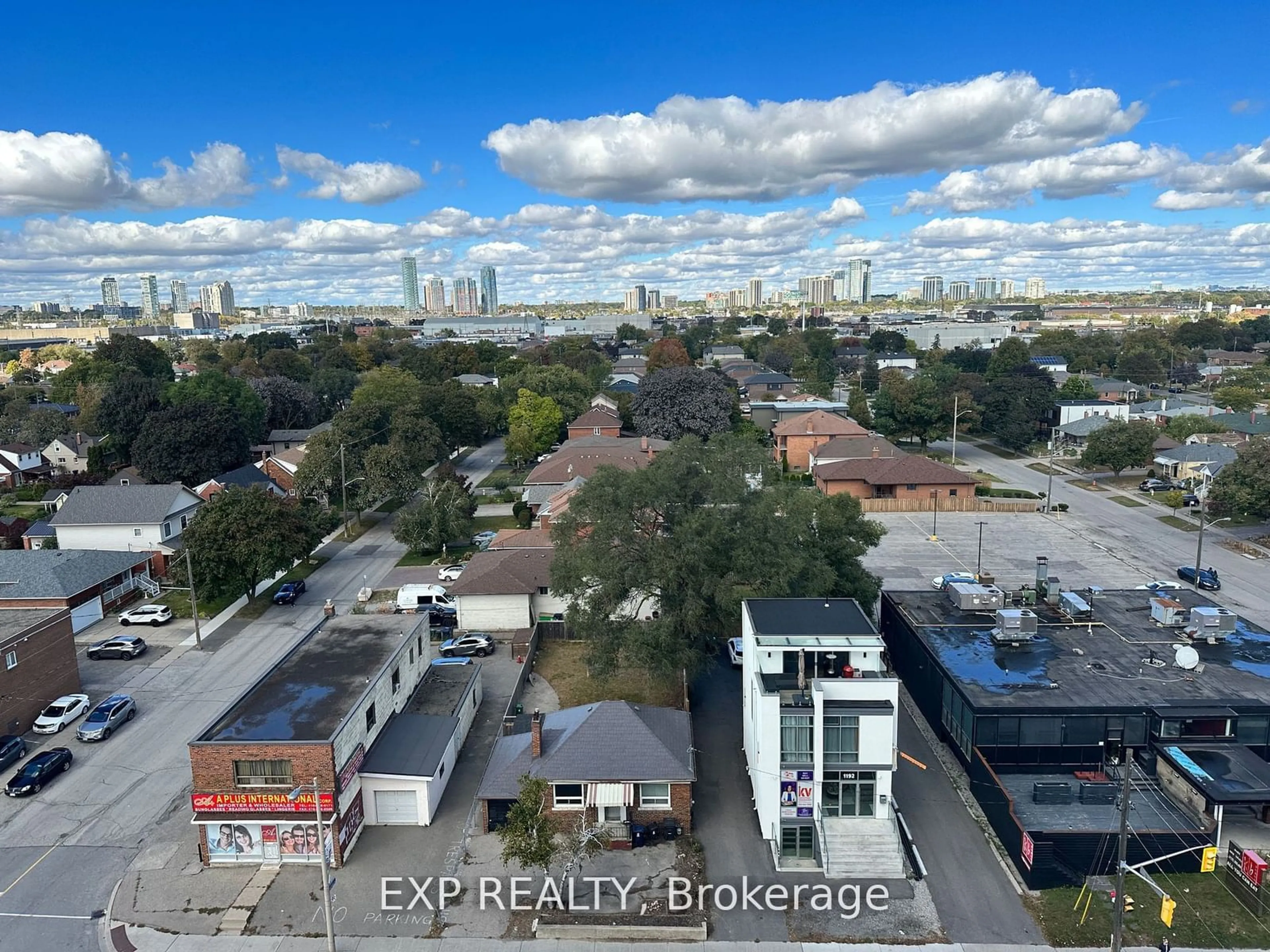 A pic from outside/outdoor area/front of a property/back of a property/a pic from drone, city buildings view from balcony for 1195 The Queens Way #903, Toronto Ontario M8Z 1R6