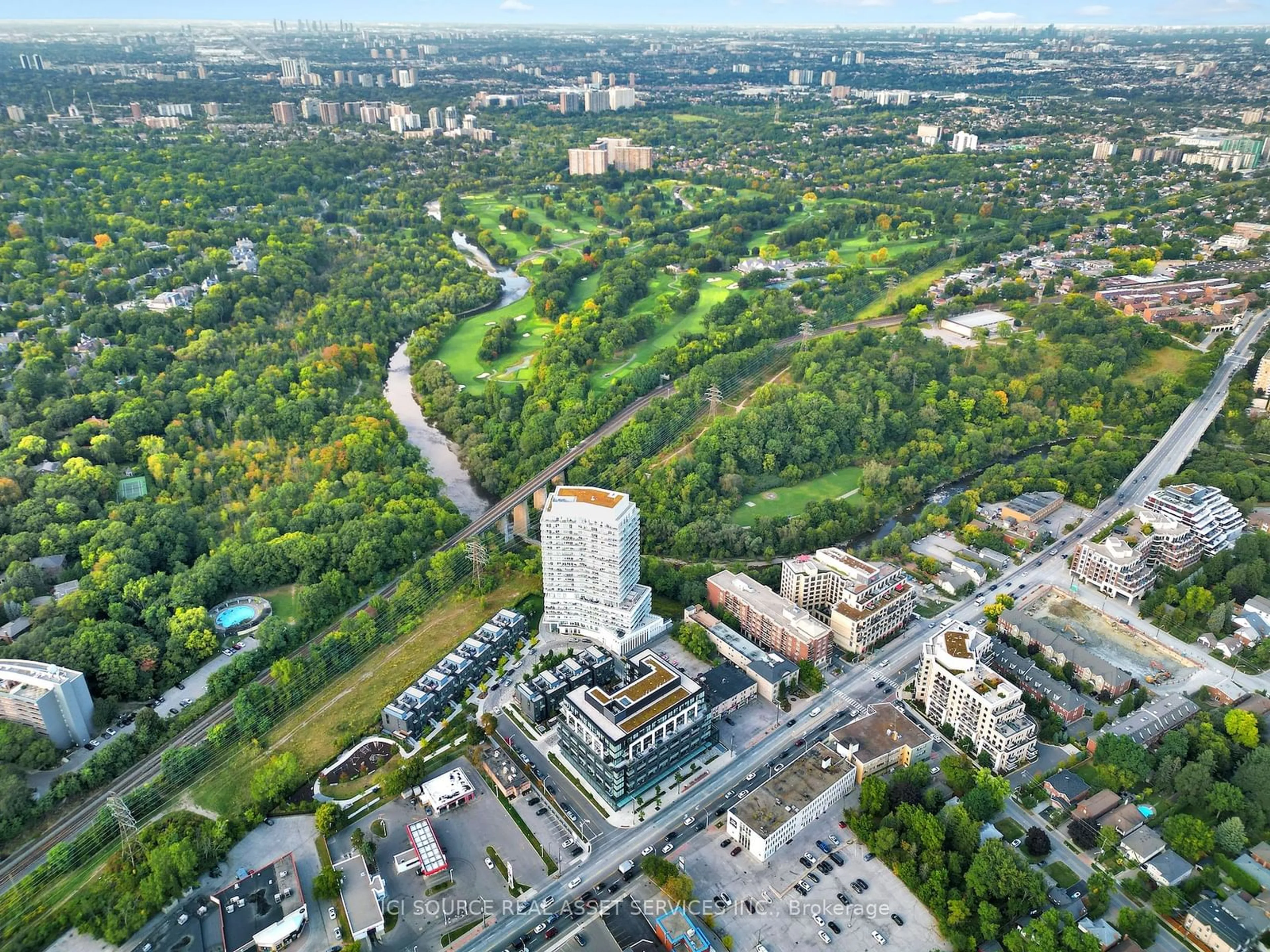 A pic from outside/outdoor area/front of a property/back of a property/a pic from drone, city buildings view from balcony for 20 Brin Dr #1306, Toronto Ontario M8X 0B2