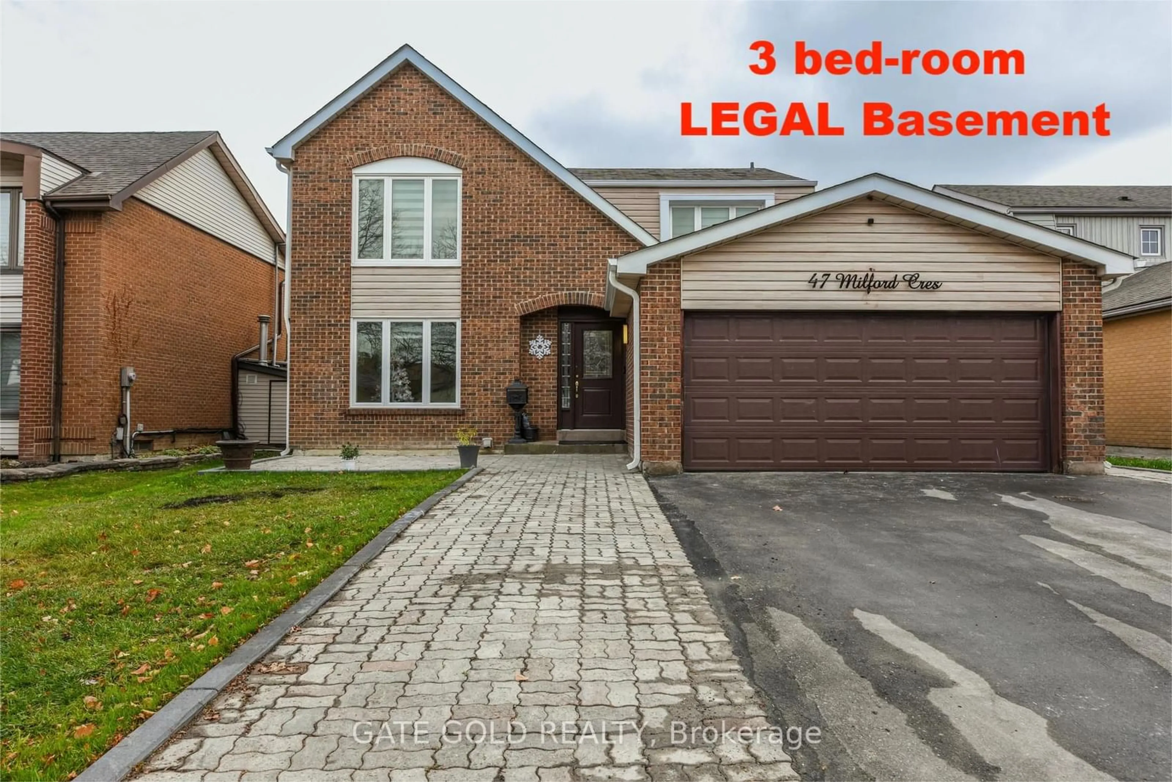 Home with brick exterior material, street for 47 Milford Cres, Brampton Ontario L6S 3E3