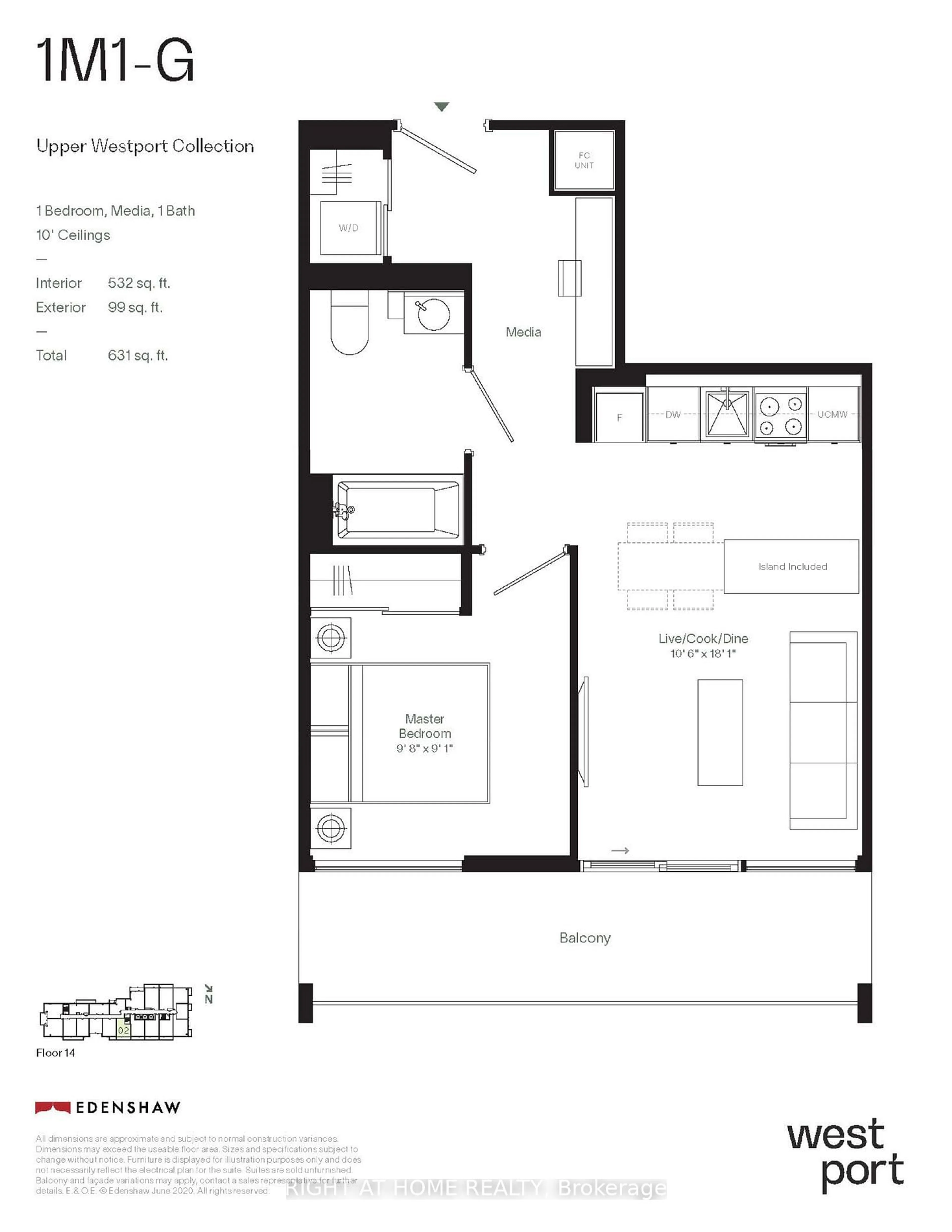 Floor plan for 28 Ann St #1402, Mississauga Ontario L5G 3G1