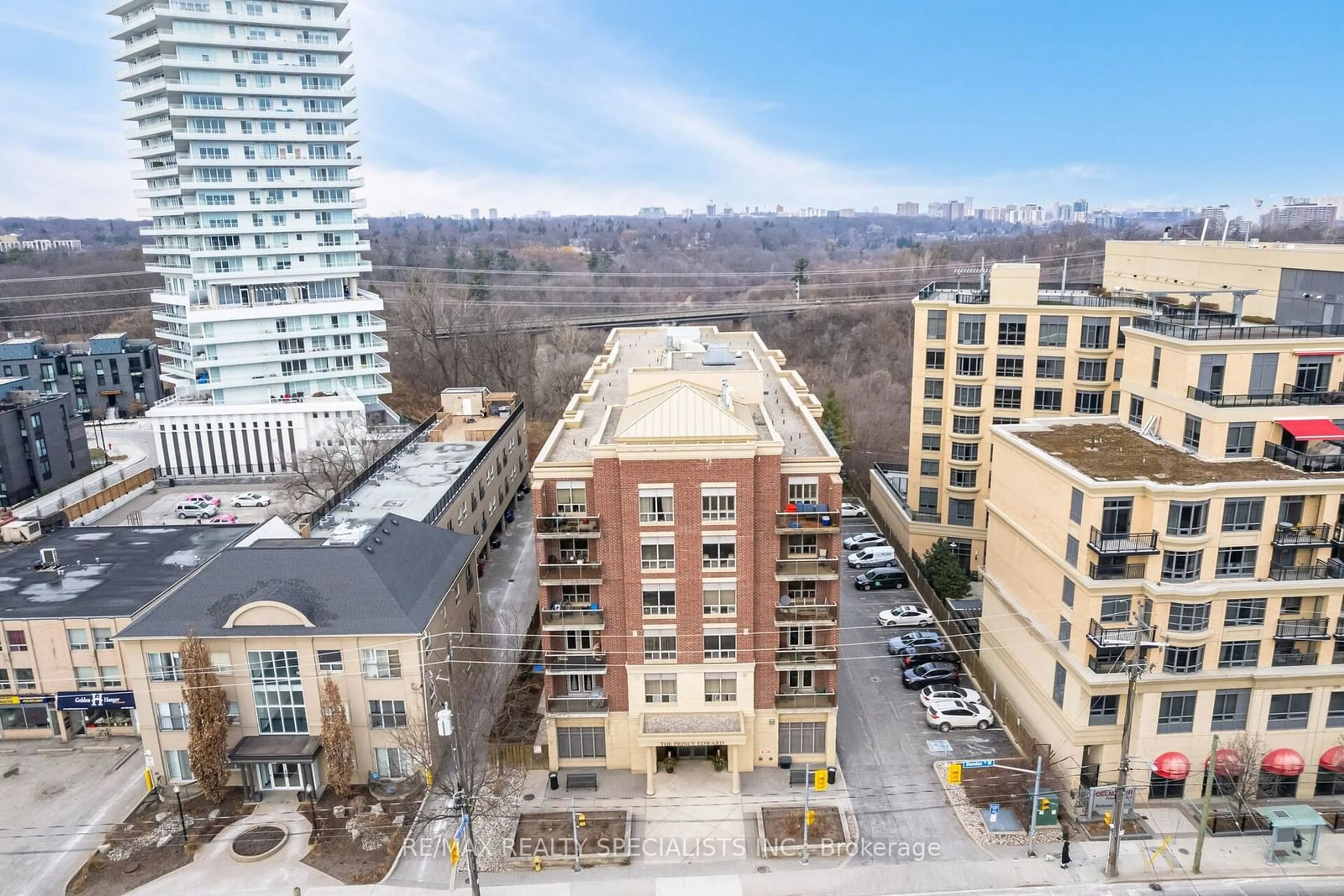 A pic from outside/outdoor area/front of a property/back of a property/a pic from drone, city buildings view from balcony for 4196 Dundas St #309, Toronto Ontario M8X 0A3