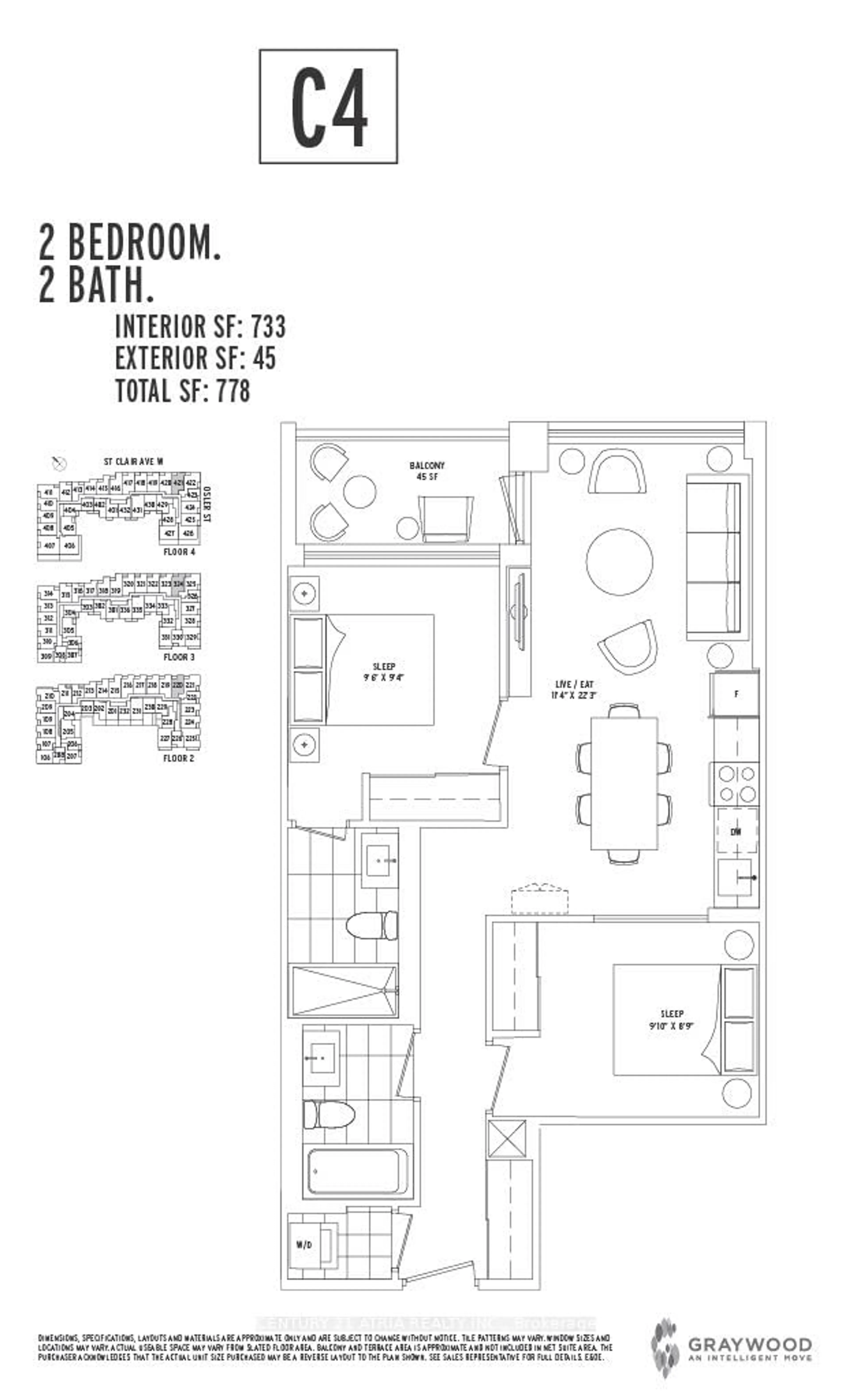 Floor plan for 1787 St Clair Ave #421, Toronto Ontario M6N 0B7