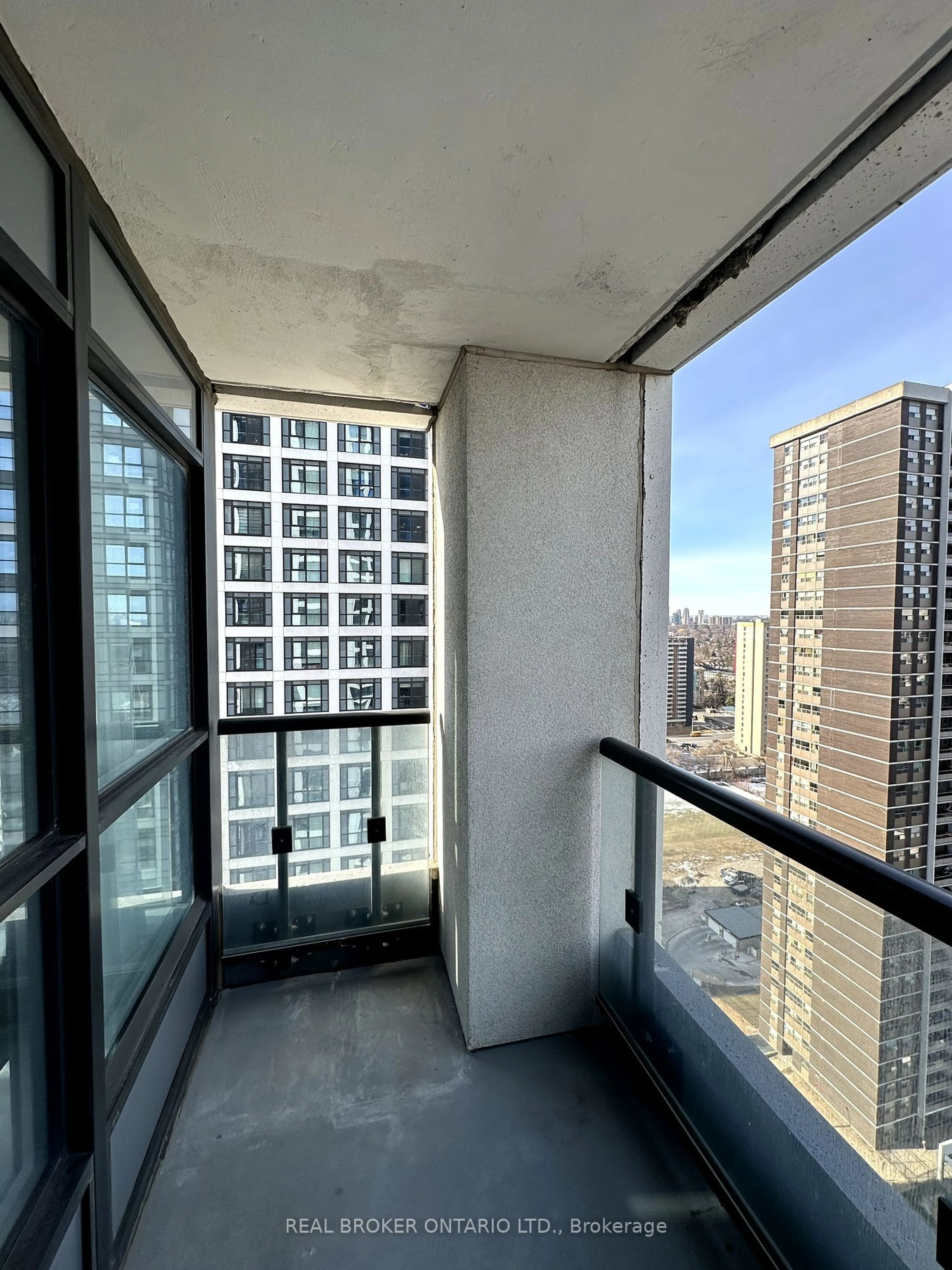 Balcony in the apartment, city buildings view from balcony for 7 Mabelle Ave #2302, Toronto Ontario M9A 4X7