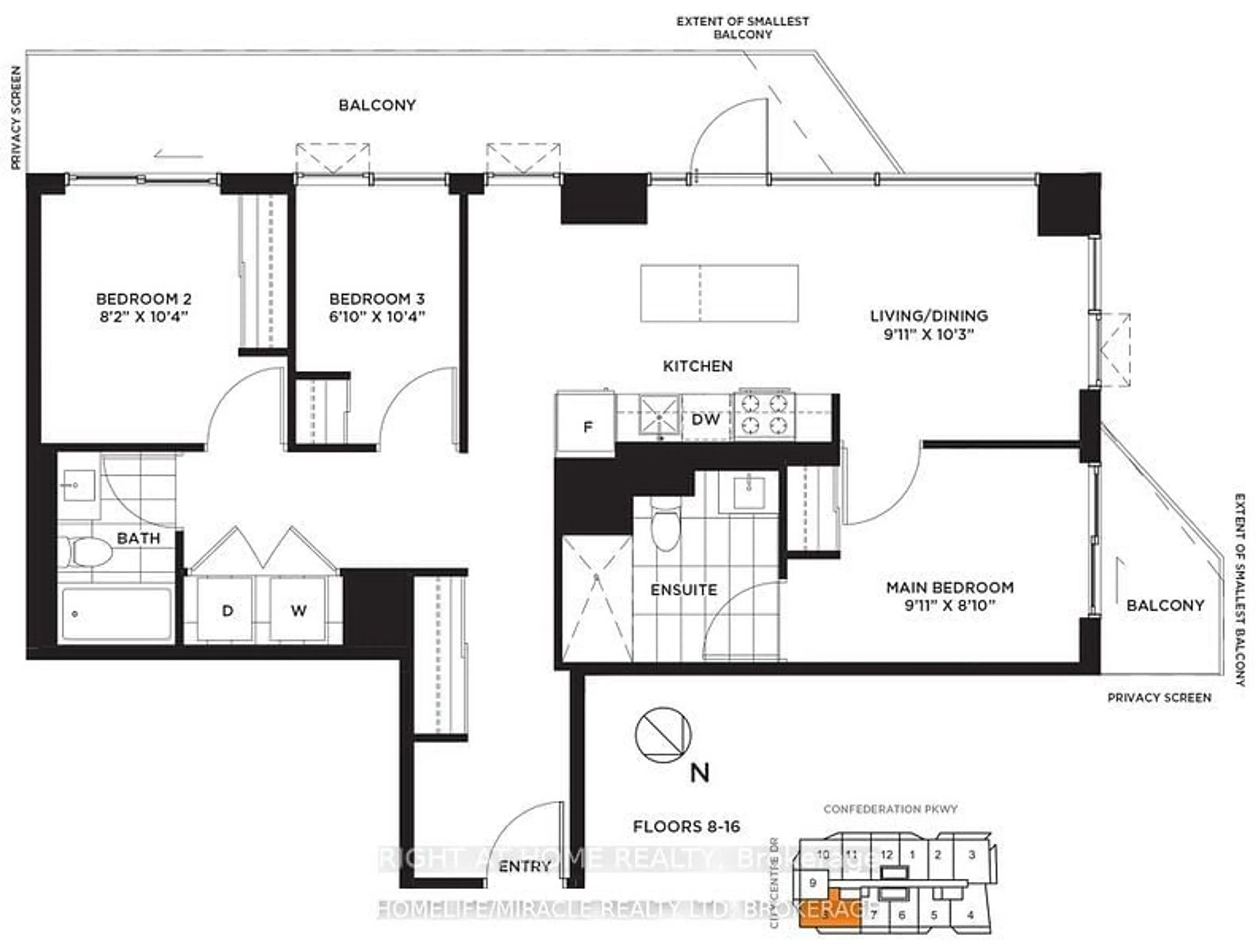 Floor plan for 4065 Confederation Pkwy #1008, Mississauga Ontario L5B 0L4