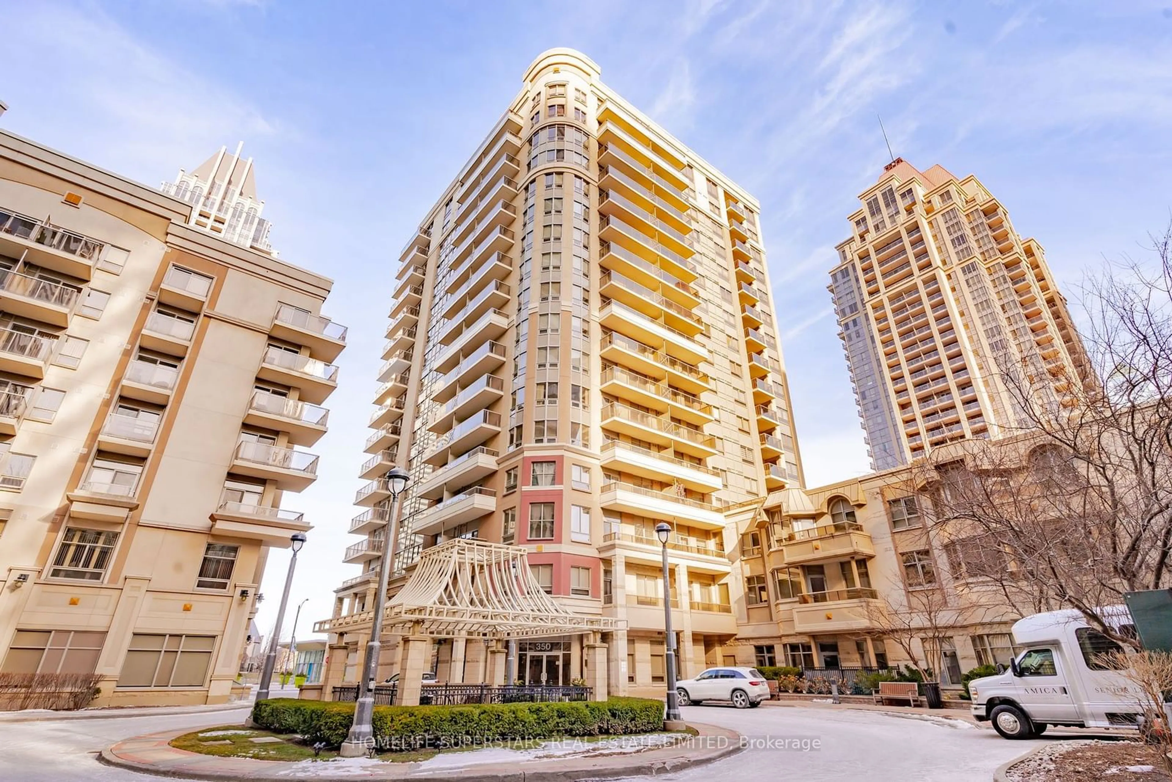 Patio, city buildings view from balcony for 350 Princess Royal Dr #109, Mississauga Ontario L5B 4N1