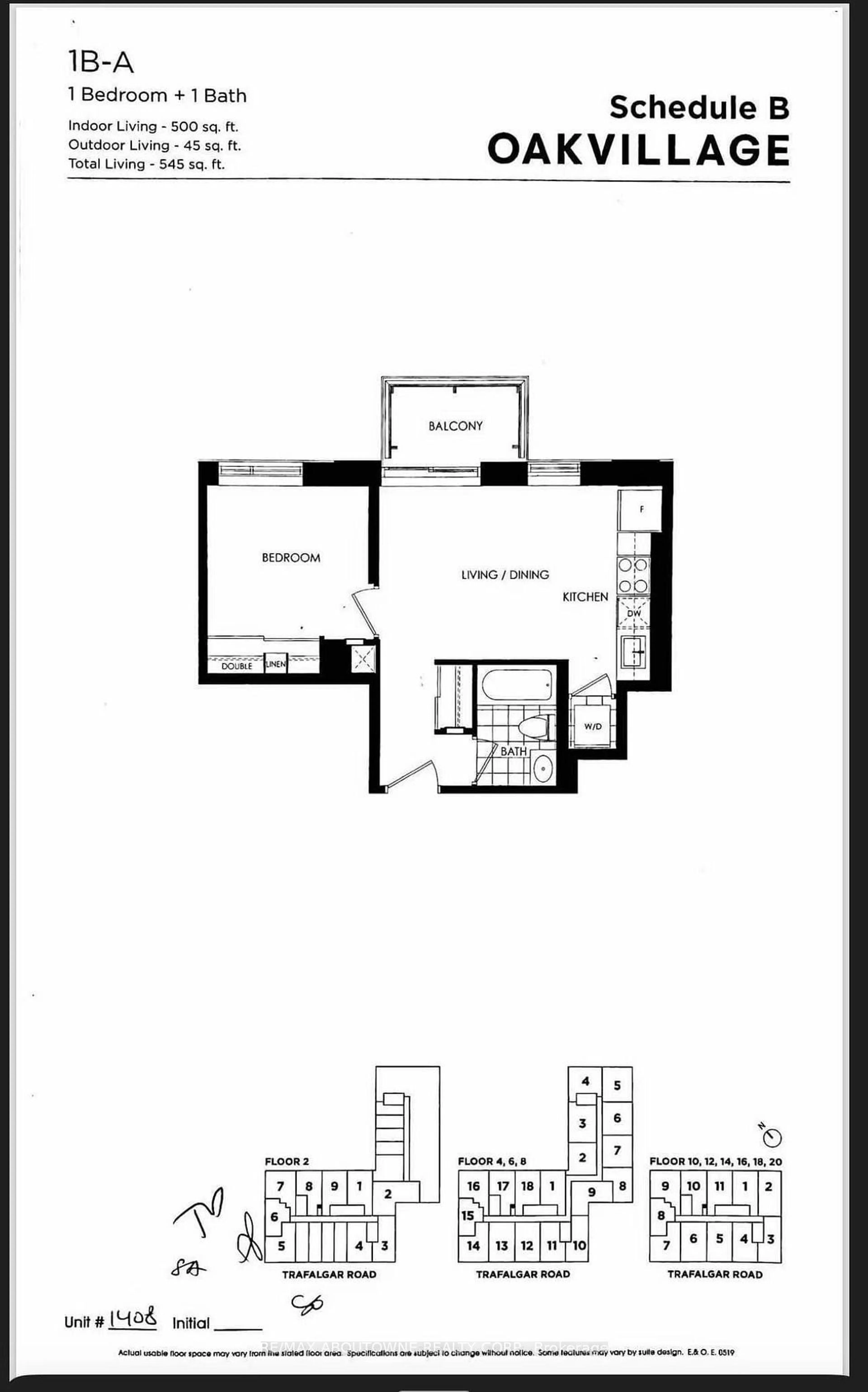 Floor plan for 335 Wheat Boom Dr #1408, Oakville Ontario L6H 7C2