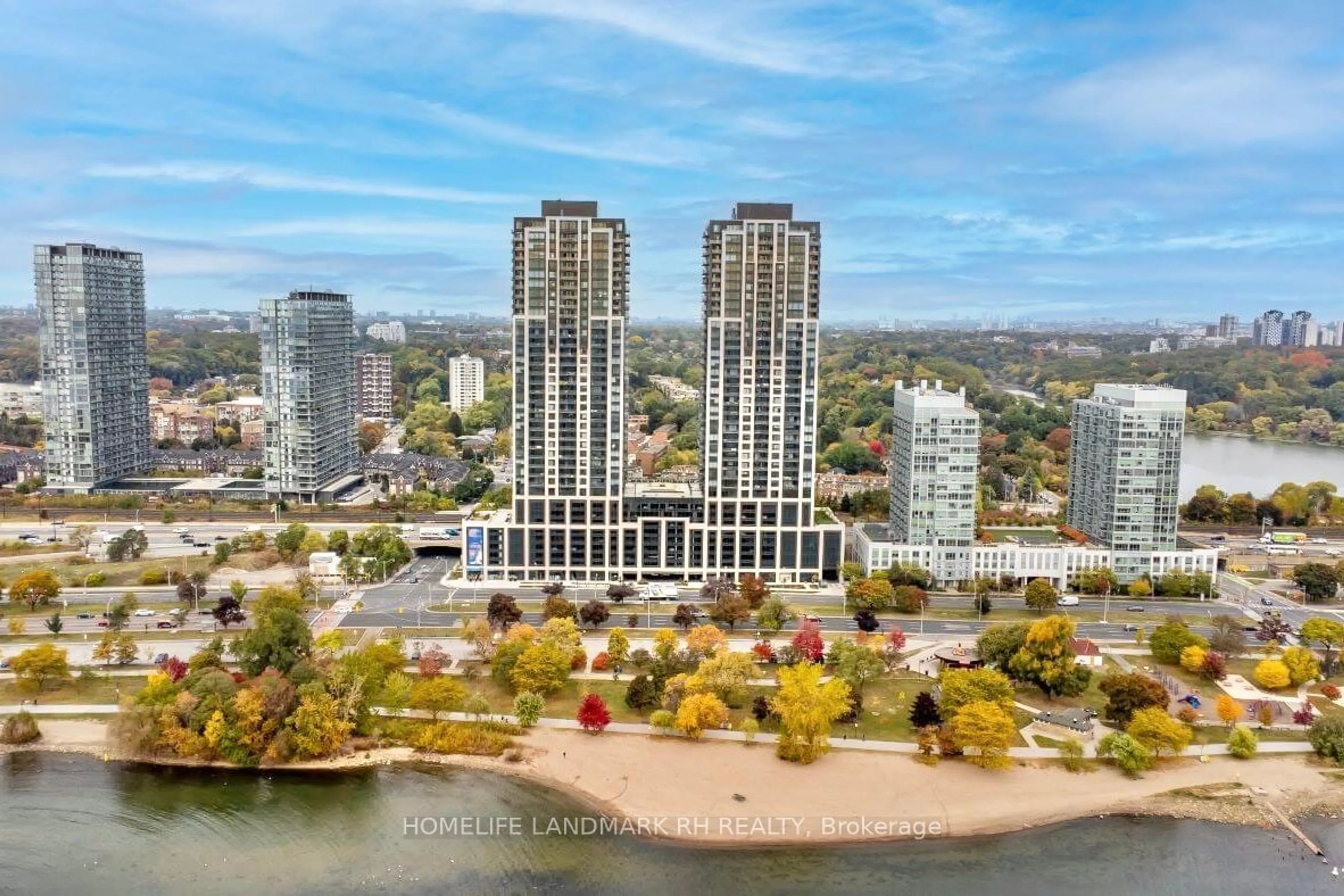 A pic from outside/outdoor area/front of a property/back of a property/a pic from drone, water/lake/river/ocean view for 1926 Lake Shore Blvd #2312, Toronto Ontario M6S 1A1