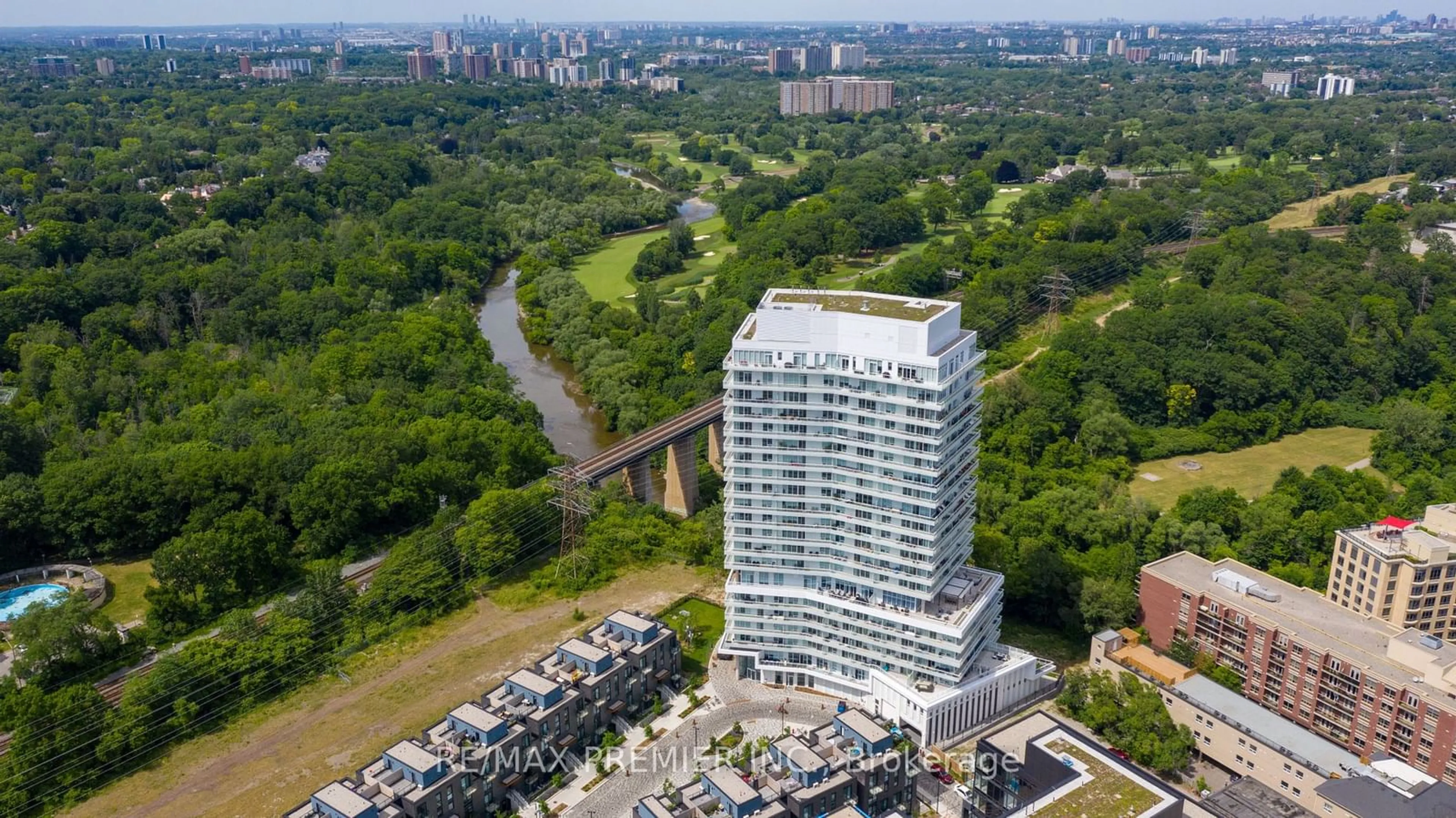 A pic from outside/outdoor area/front of a property/back of a property/a pic from drone, city buildings view from balcony for 20 Brin Dr #510, Toronto Ontario M8X 0B2