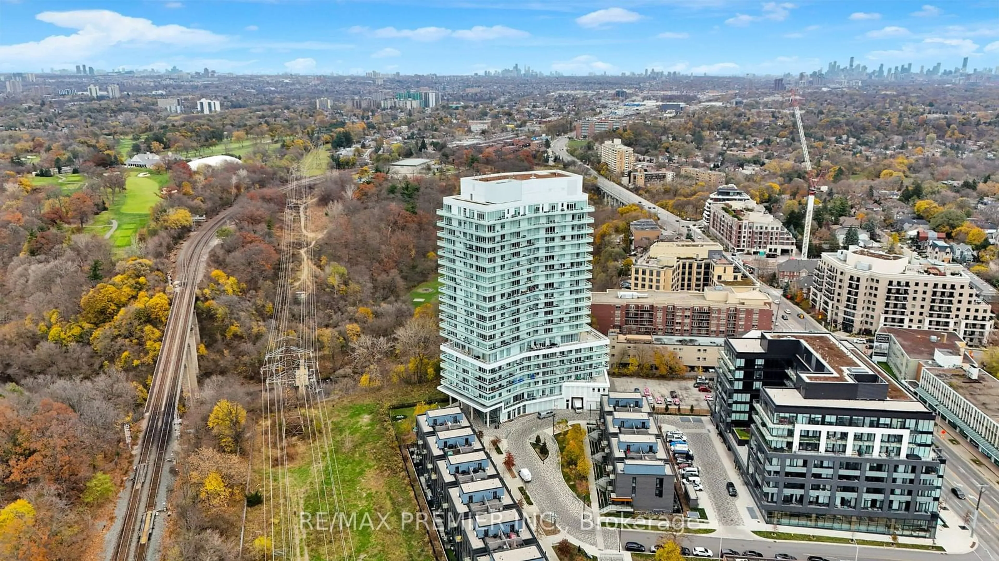 A pic from outside/outdoor area/front of a property/back of a property/a pic from drone, city buildings view from balcony for 20 Brin Dr #510, Toronto Ontario M8X 0B2