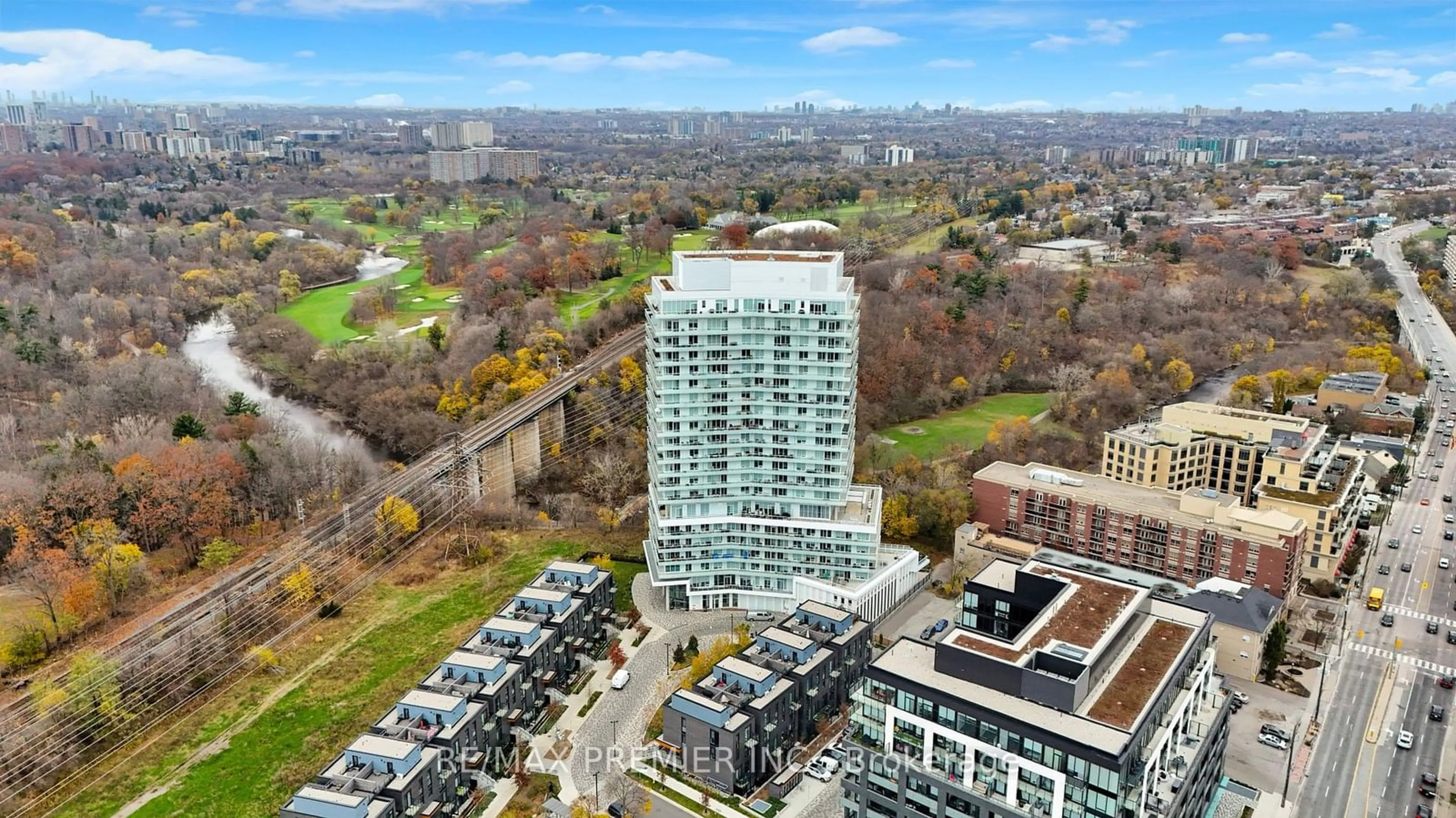 A pic from outside/outdoor area/front of a property/back of a property/a pic from drone, city buildings view from balcony for 20 Brin Dr #510, Toronto Ontario M8X 0B2