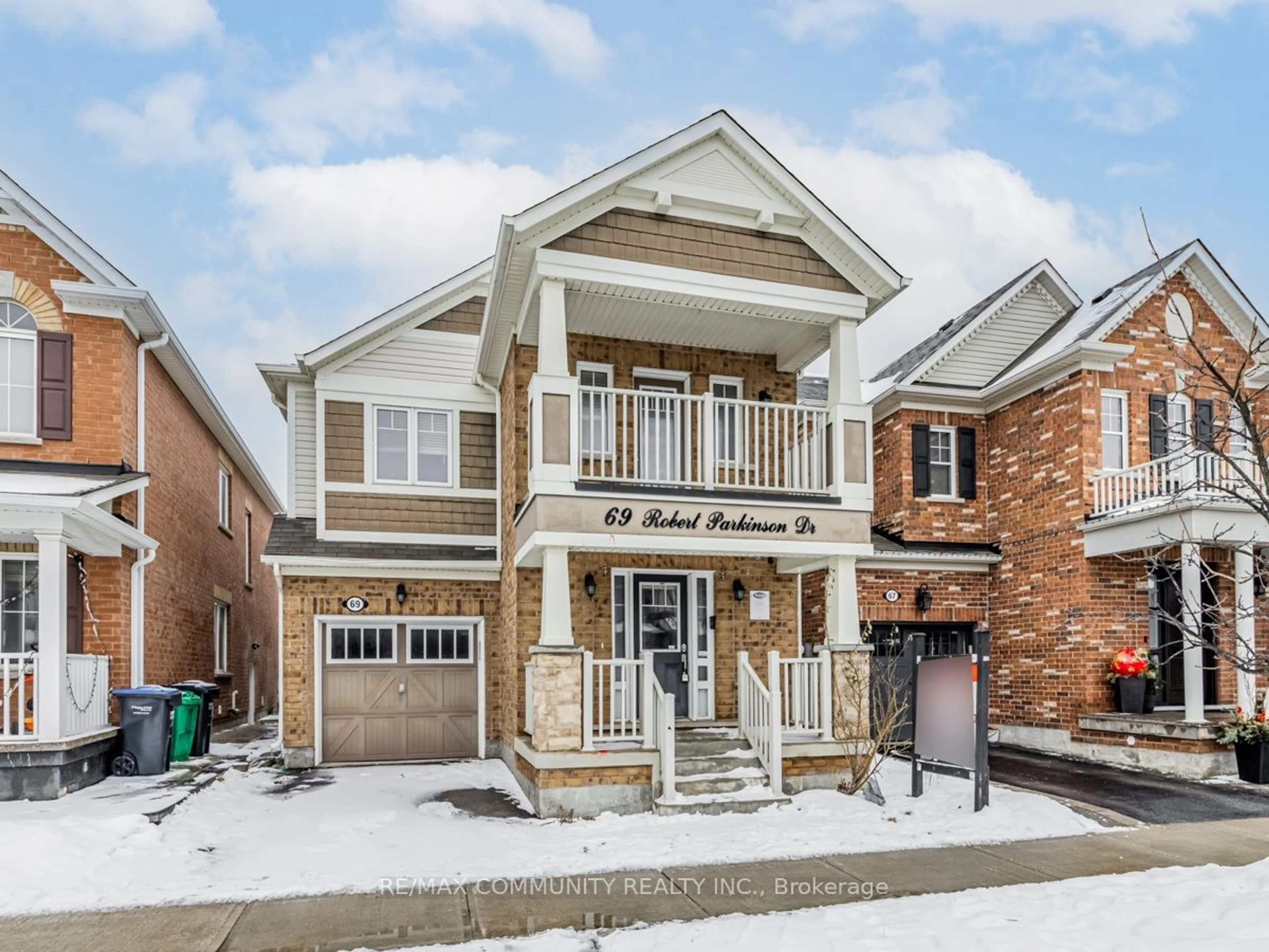 Home with brick exterior material, street for 69 Robert Parkinson Dr, Brampton Ontario L7A 0G2