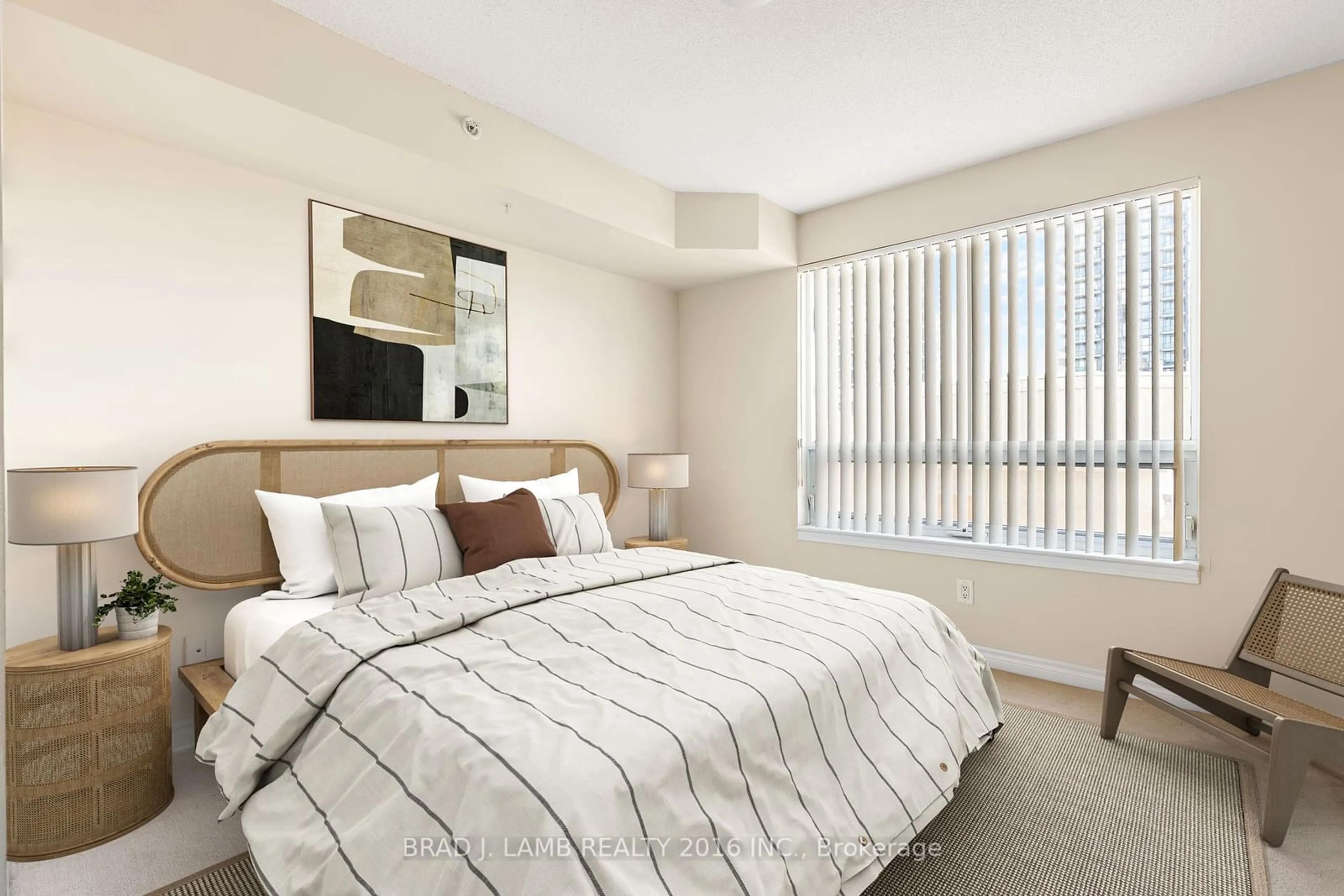 Bedroom with bed, carpet floor for 350 Princess Royal Dr #905, Mississauga Ontario L5B 4N1