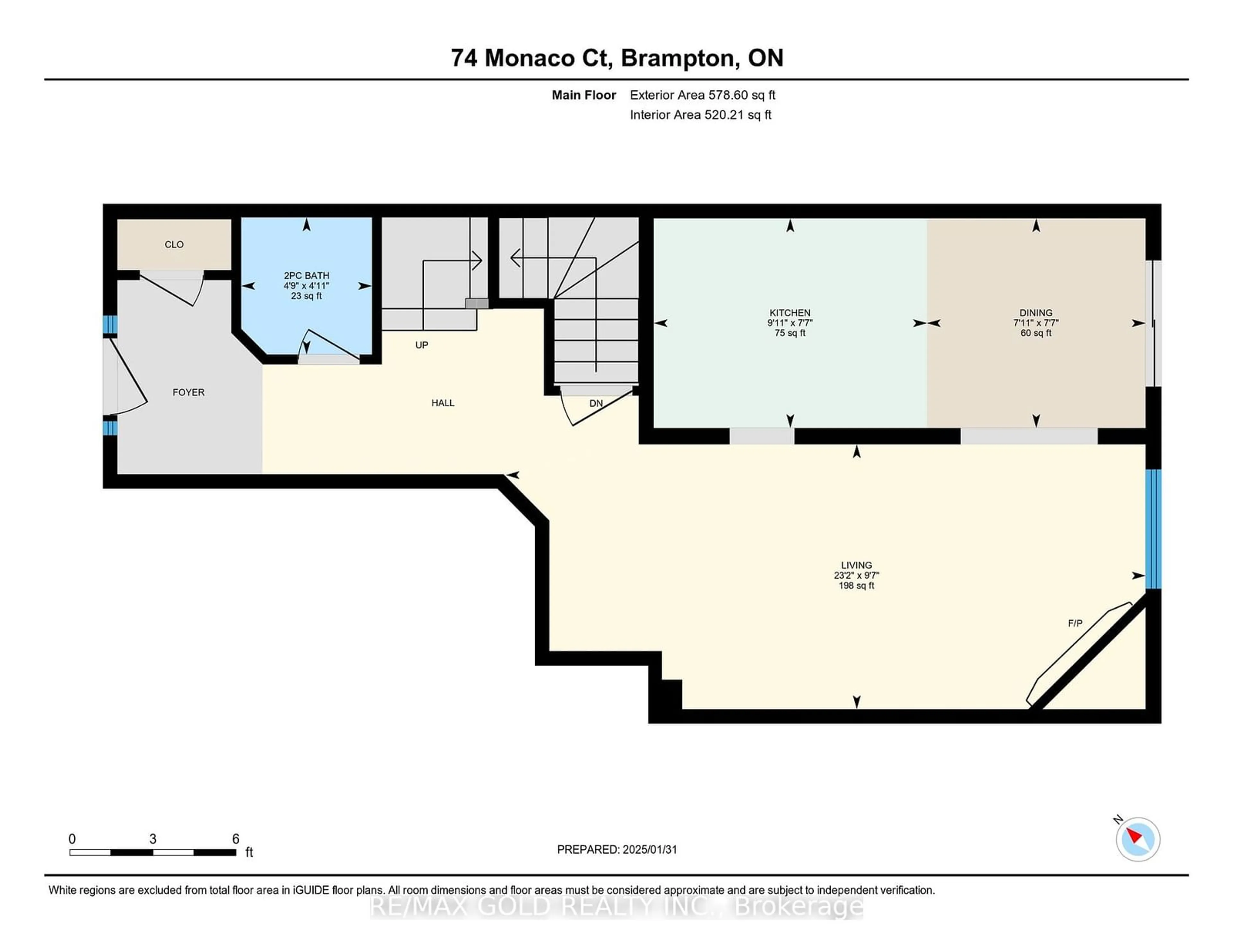 Floor plan for 74 Monaco Crt, Brampton Ontario L7A 1X5