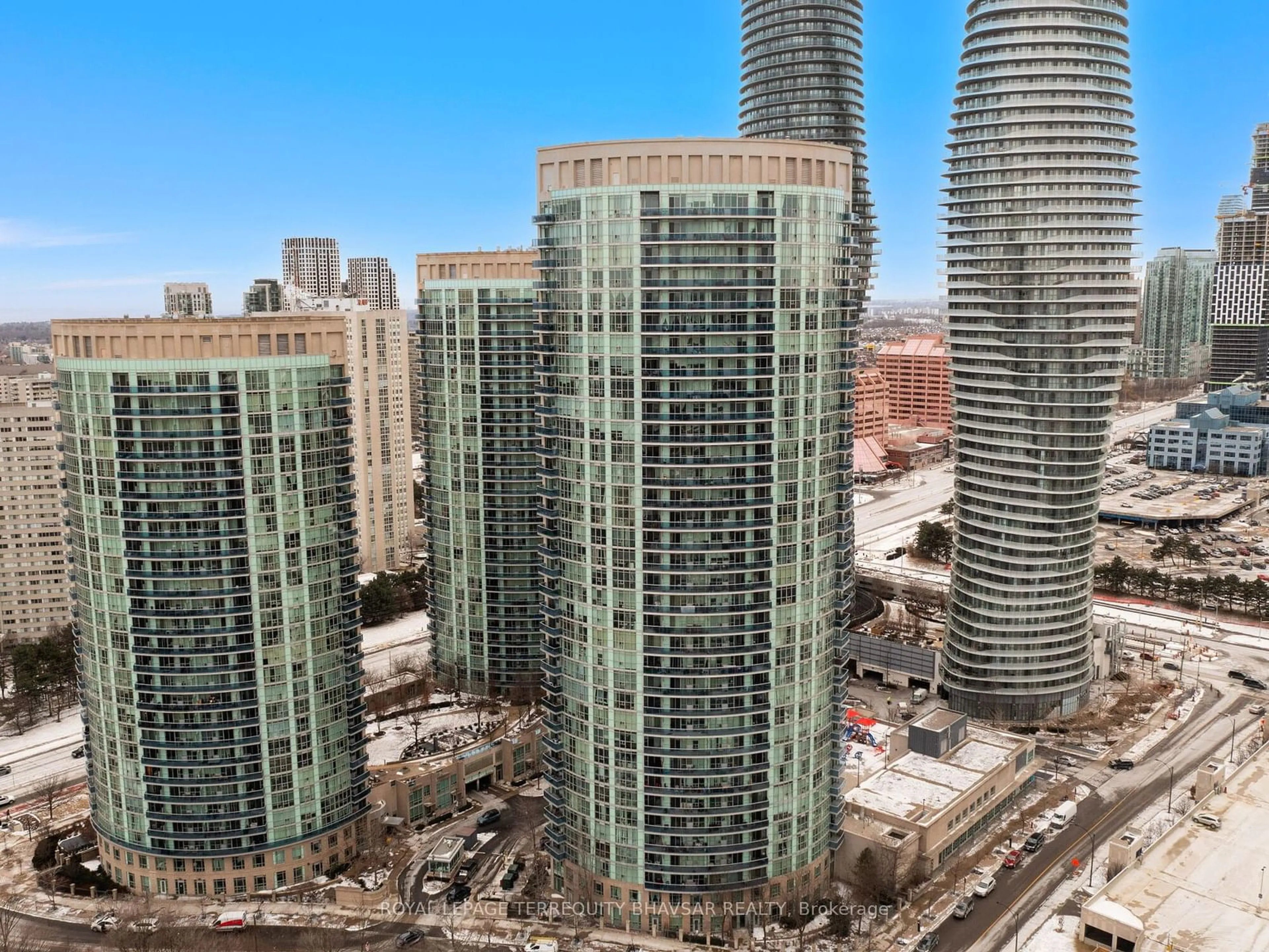 A pic from outside/outdoor area/front of a property/back of a property/a pic from drone, city buildings view from balcony for 80 Absolute Ave #1705, Mississauga Ontario L4Z 0A5