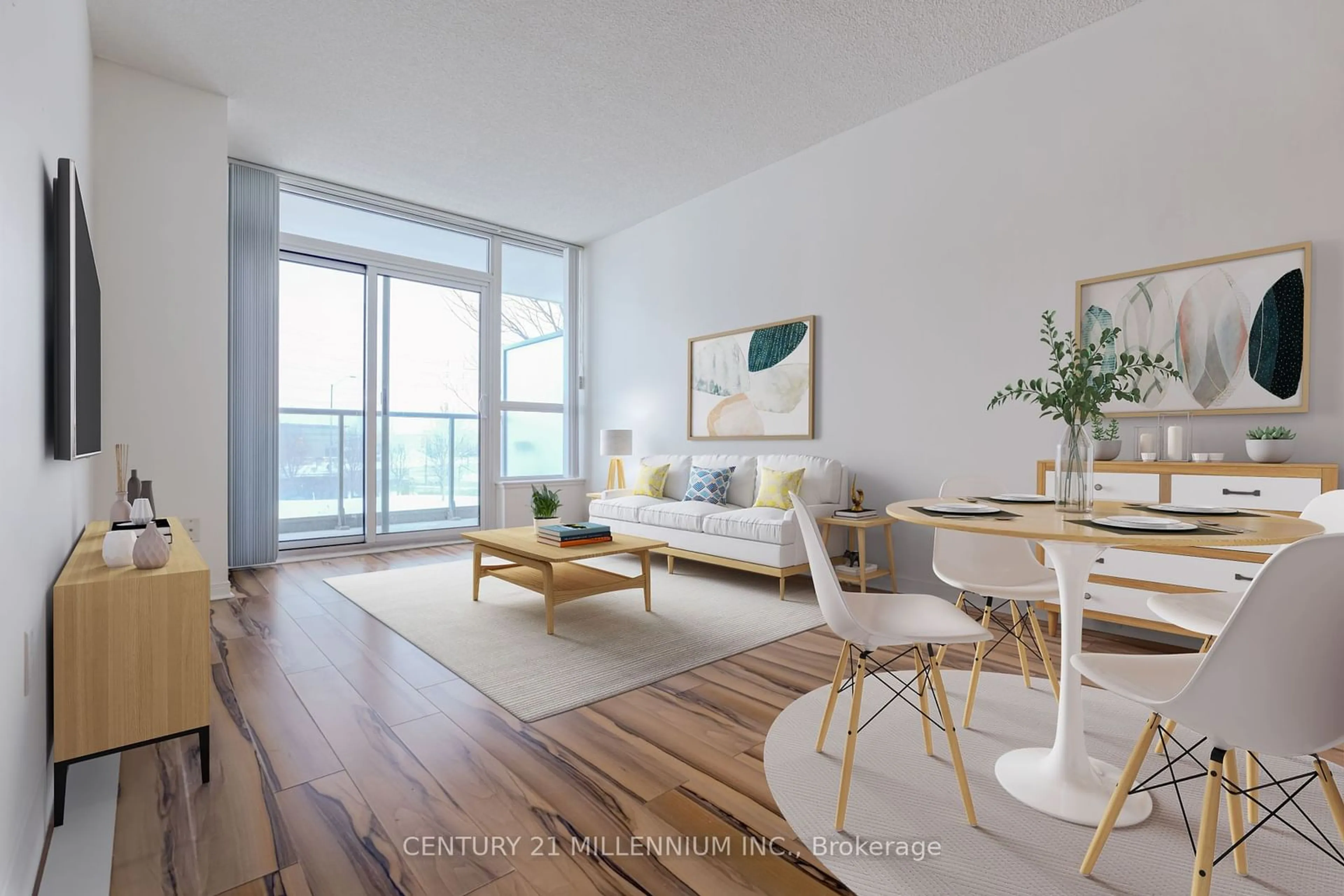 Living room with furniture, wood/laminate floor for 4900 Glen Erin Dr #201, Mississauga Ontario L5M 7S2