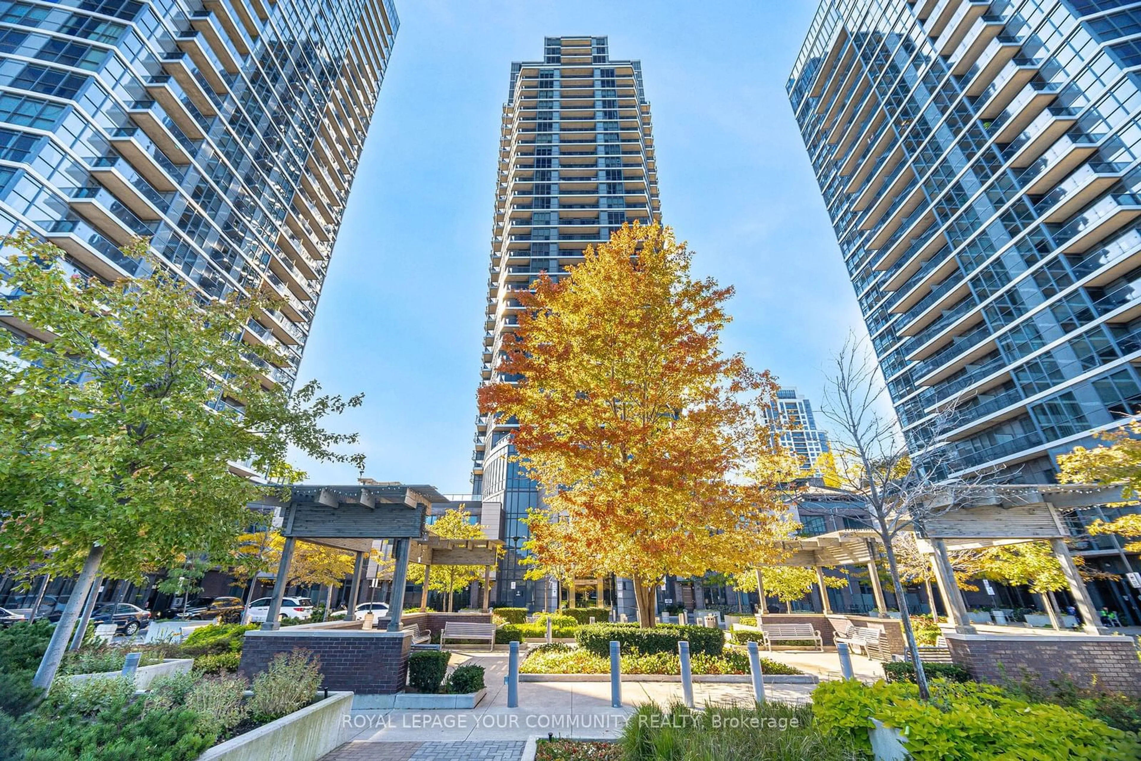 Patio, city buildings view from balcony for 5 Valhalla Inn Rd #1204, Toronto Ontario M9B 0B1