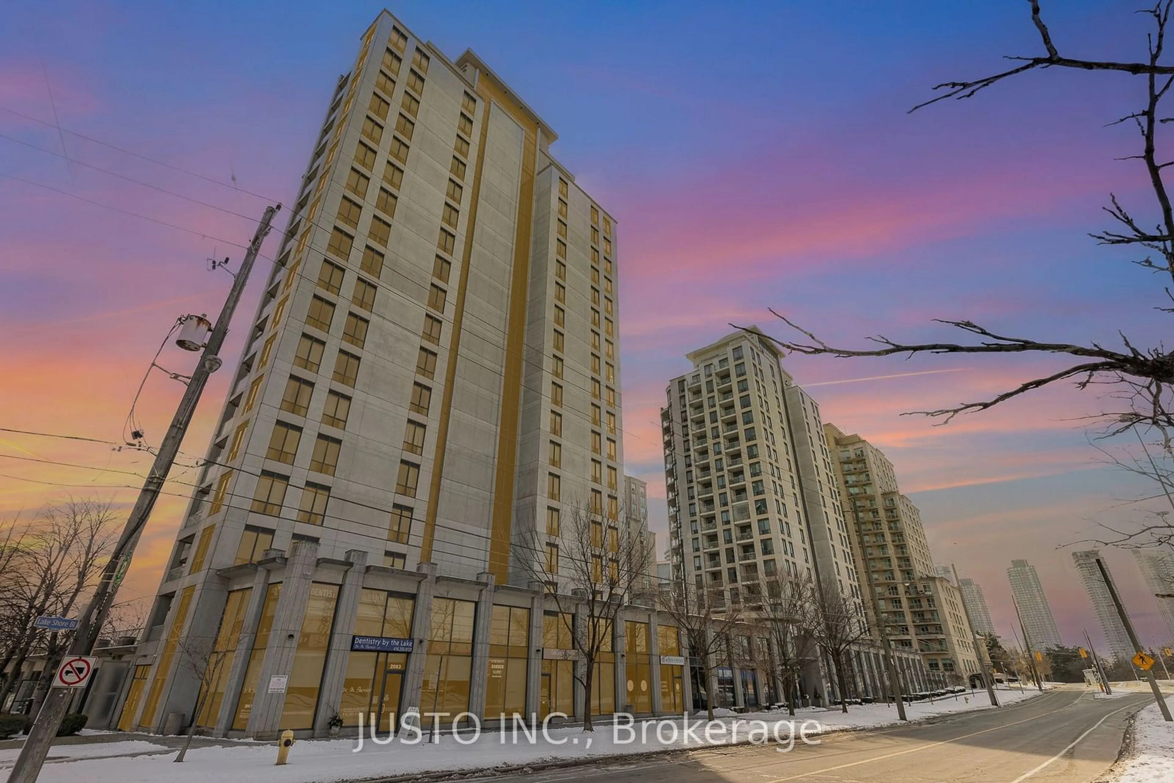 Patio, city buildings view from balcony for 2083 Lake Shore Blvd #1614, Toronto Ontario M8V 4G2